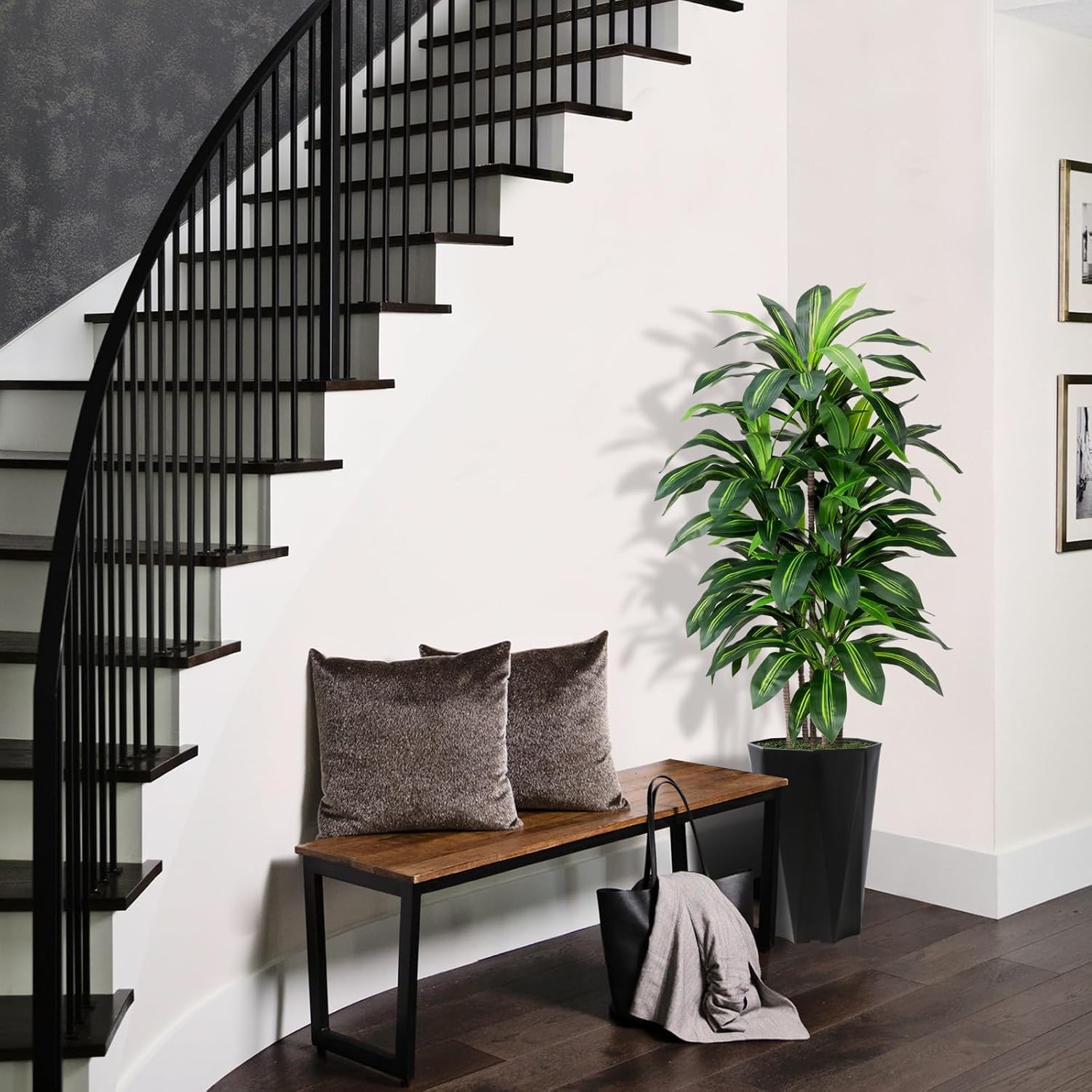 Artificial Dracaena Tree 5FT – Faux Plant with Black Diamond Planter – Tall Fake