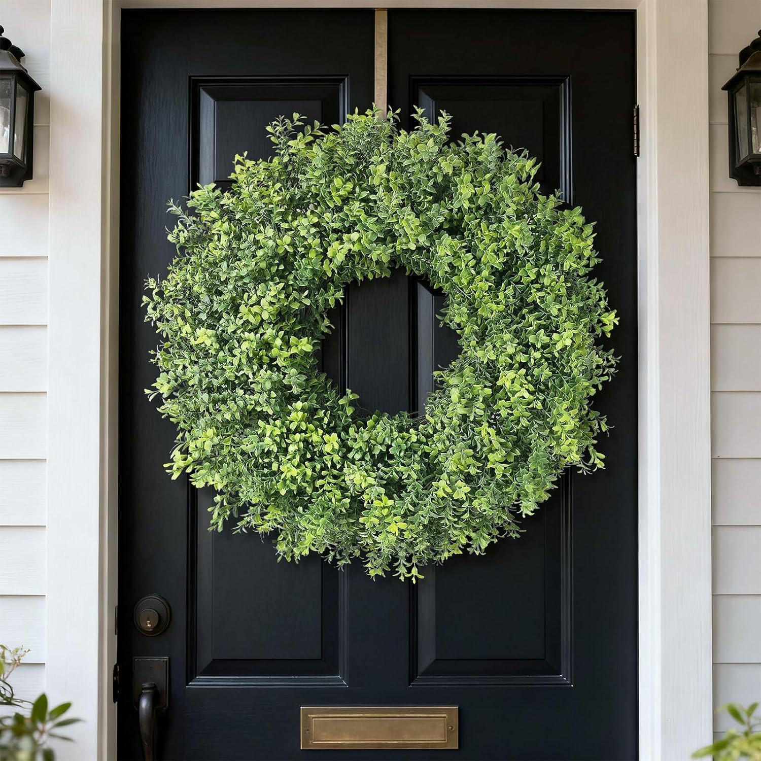 26″ Artificial Boxwood Wreath for Front Door – Faux Small Leaf Boxwood Plant, Sp