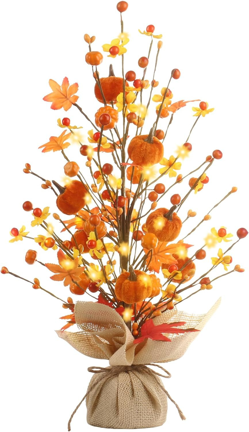 Fall Decor, 18 Inch Artificial Red Berry/Maple Leaf/Pumpkin Tree Tabletop Decora