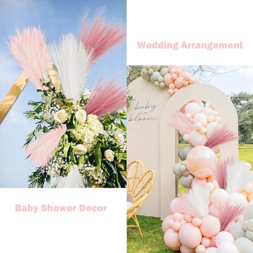 30pcs Pink Faux Pampas Grass, 21.6in Fluffy Artificial Blush & White & Pink