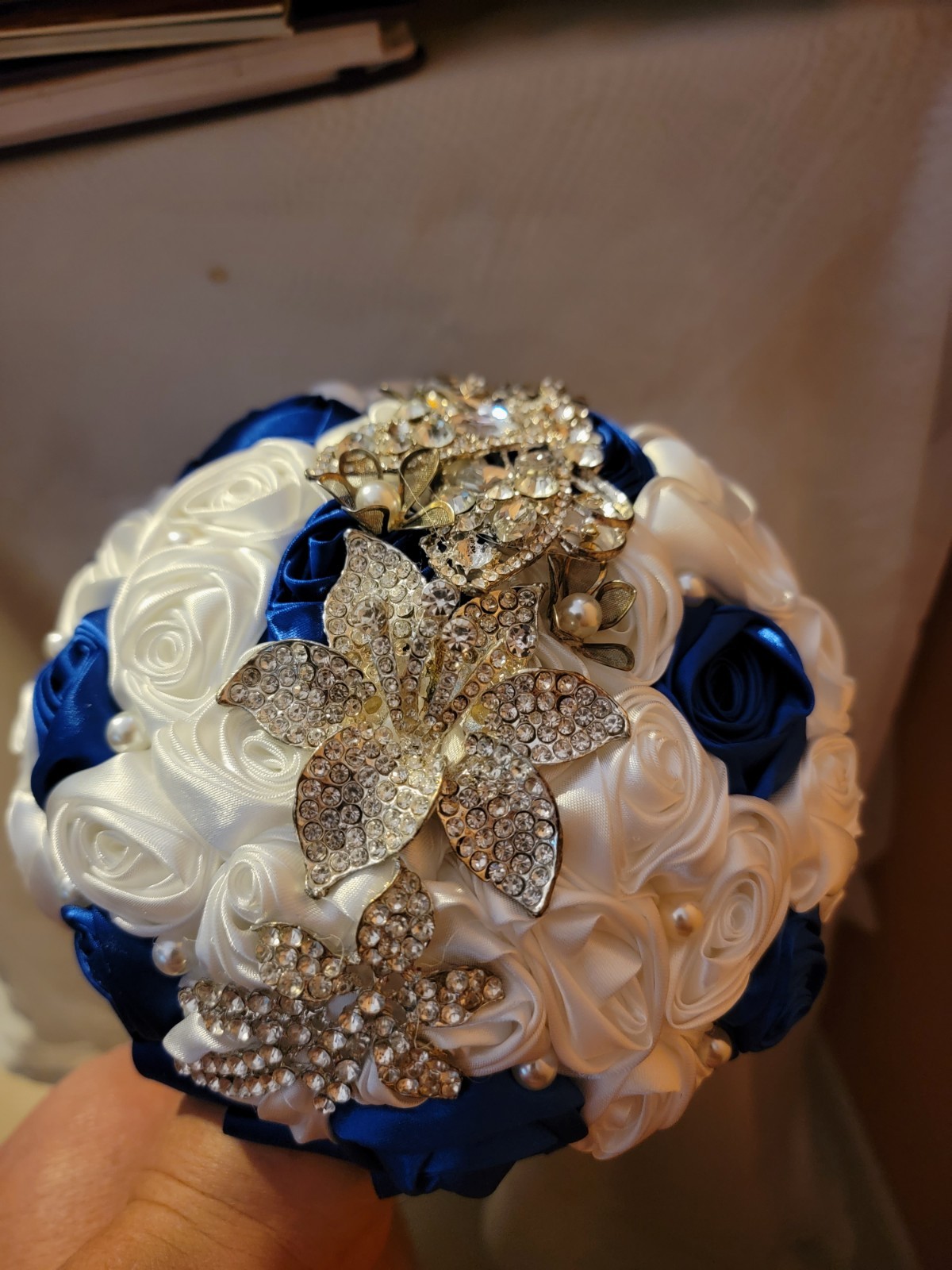 SET Bridal Wedding Bouquet Rhinestone Throw Toss Crystal Satin PLUS Flower Girl