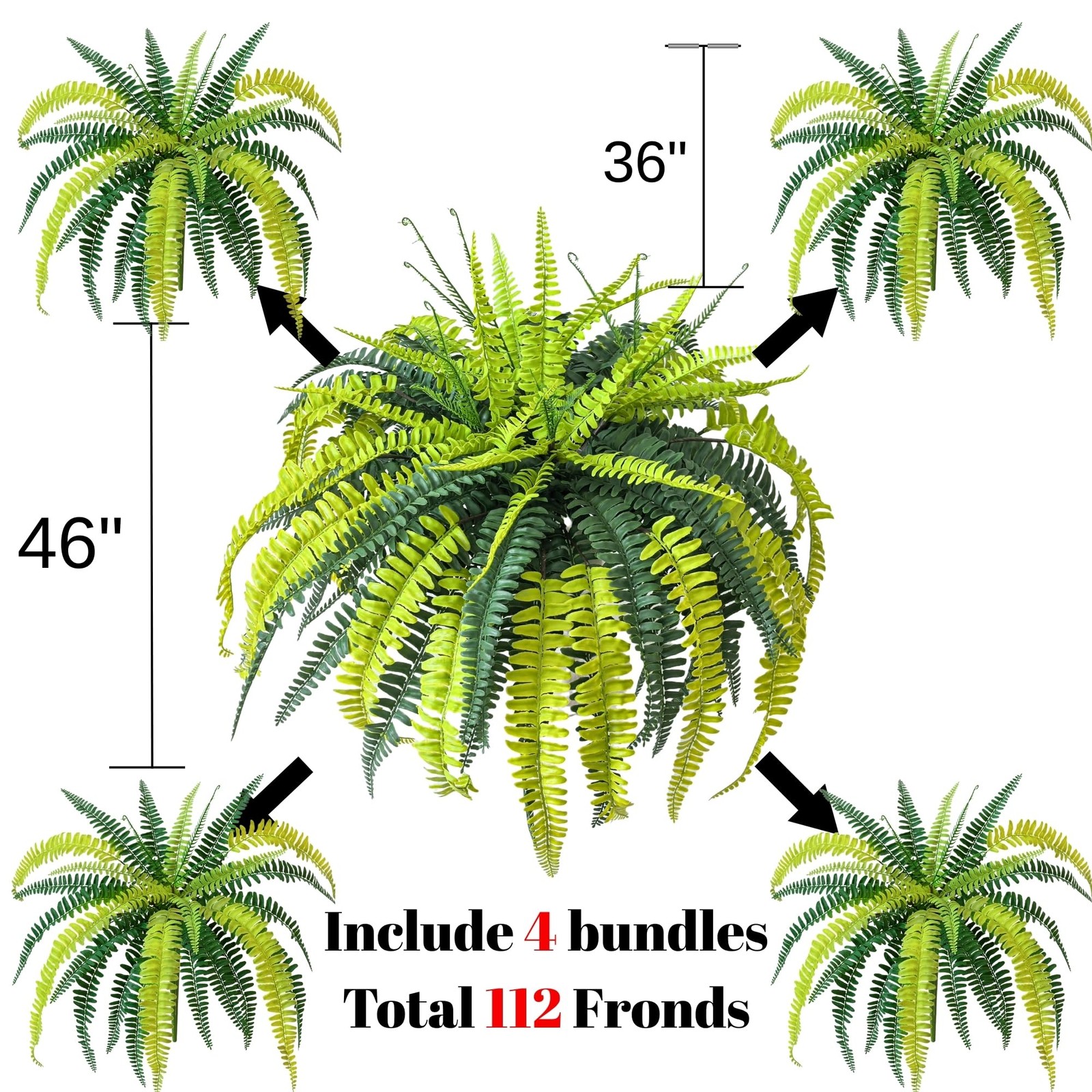 Polyester Artificial Boston Fern Bush,Set of 4,Fake Fern Hanging Plants UV Re…