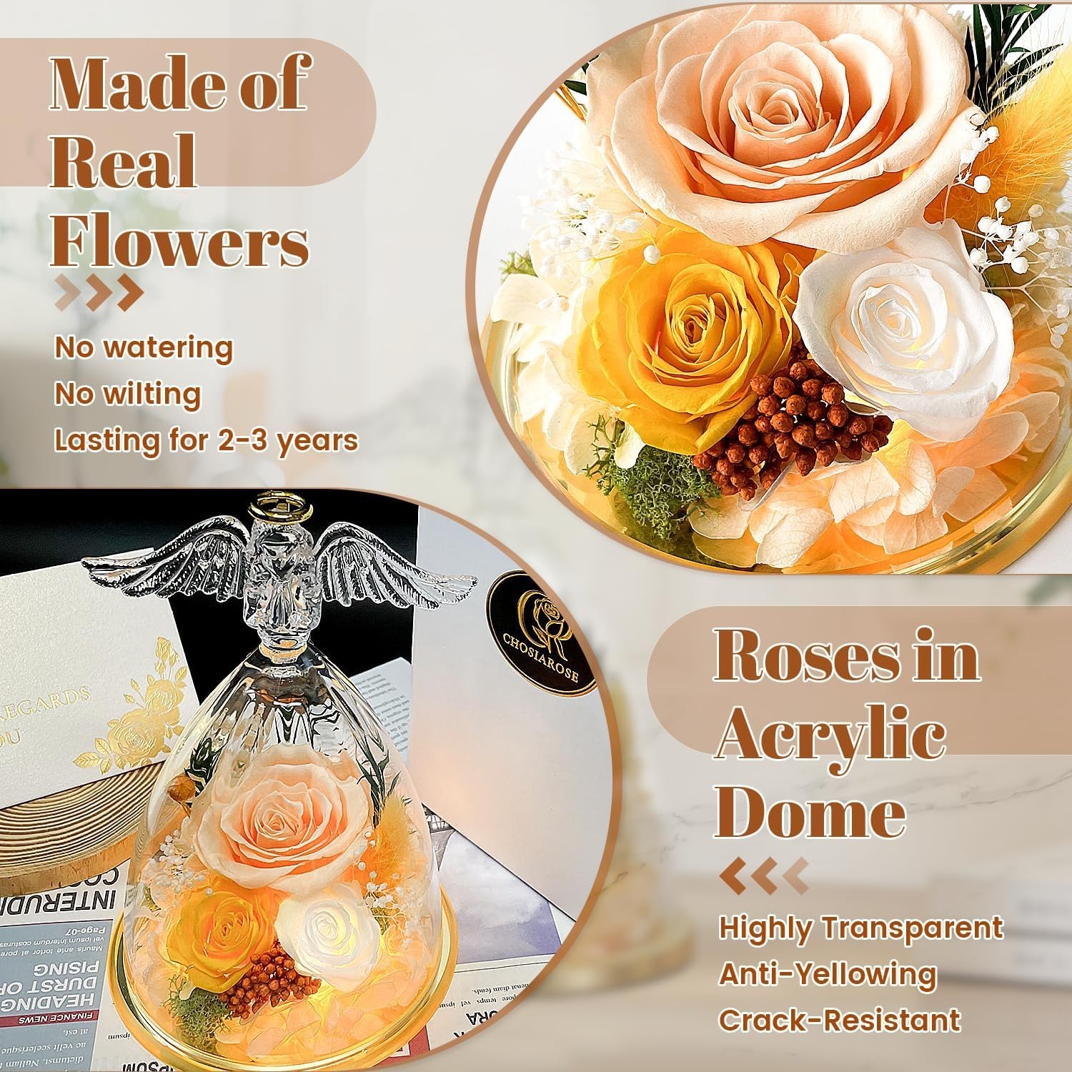 Forever Flowers in Glass Angel Figurine, Preserved Roses Gifts for Her Women …