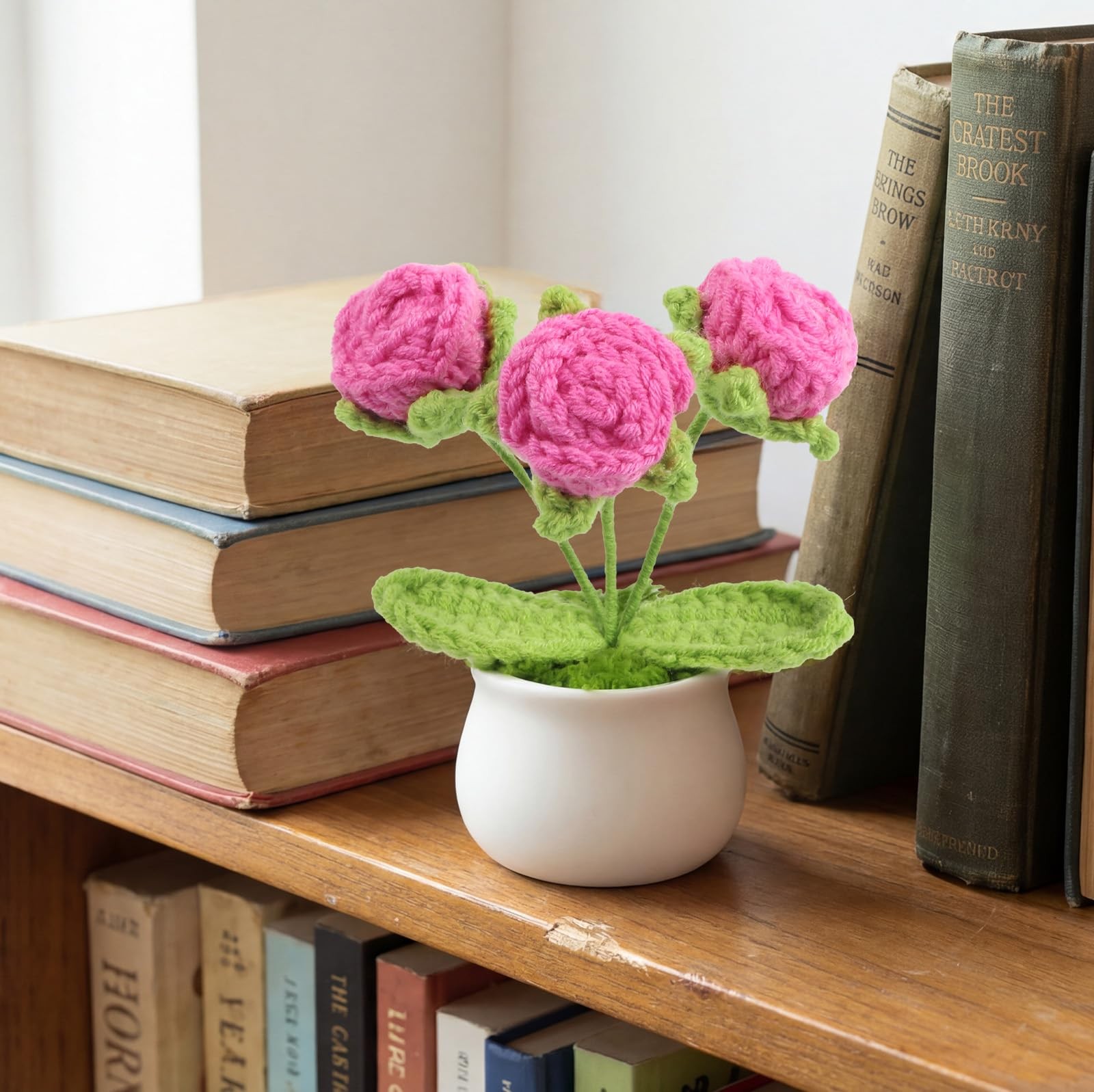 2PCS Crochet Flowers Hot Pink Roses Crochet Roses Mini Potted, Handmade Mini …