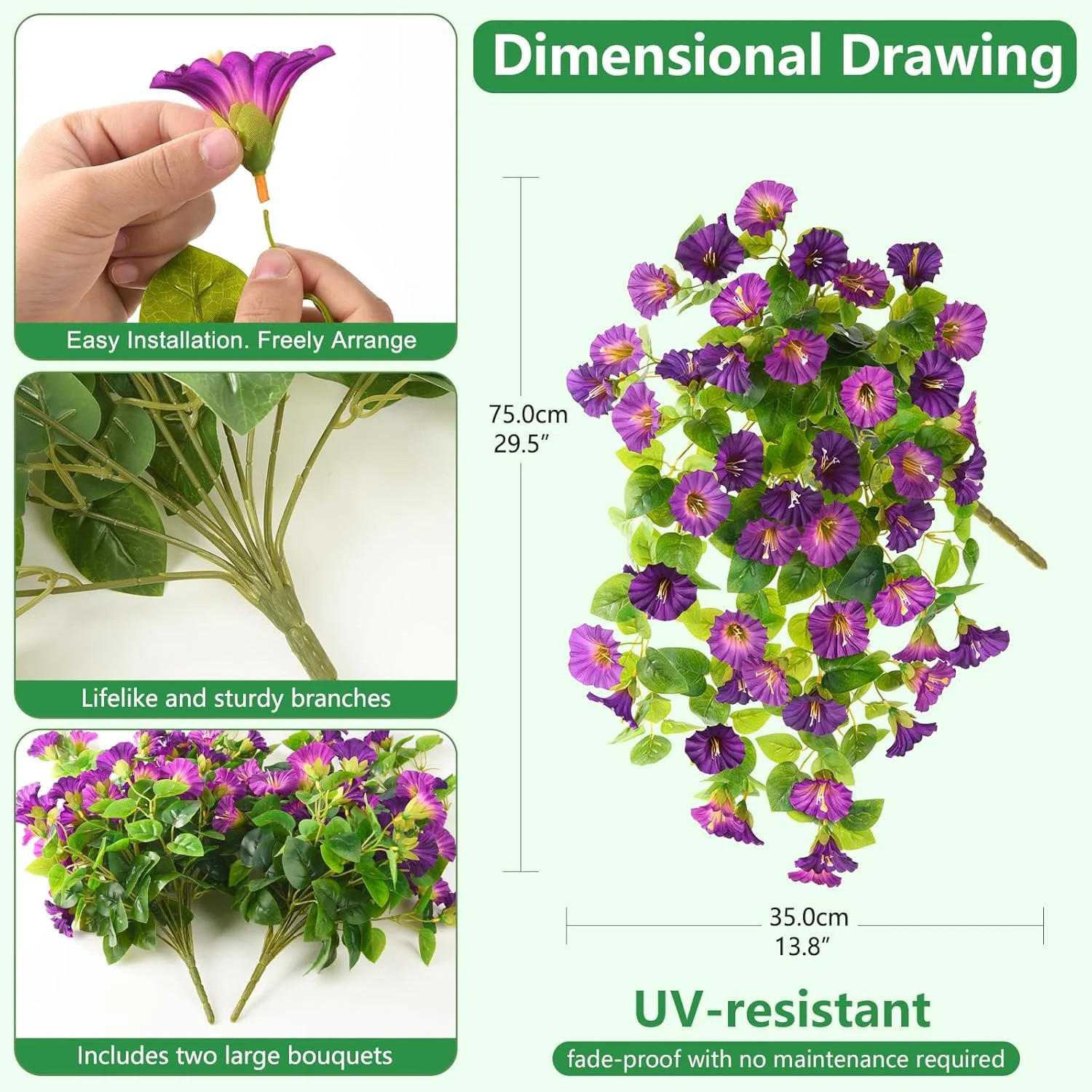 Artificial Purple Faux Petunia Flowers UV Resistant Outdoor Garden Decor Plants