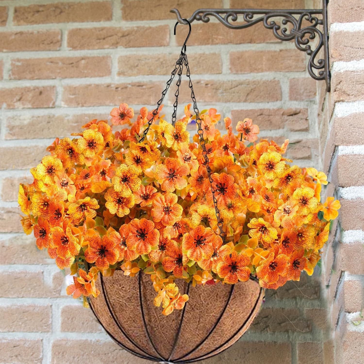2pcs UV Resistant Artificial Fall Mums Hanging Basket for Vibrant Outdoor Decor