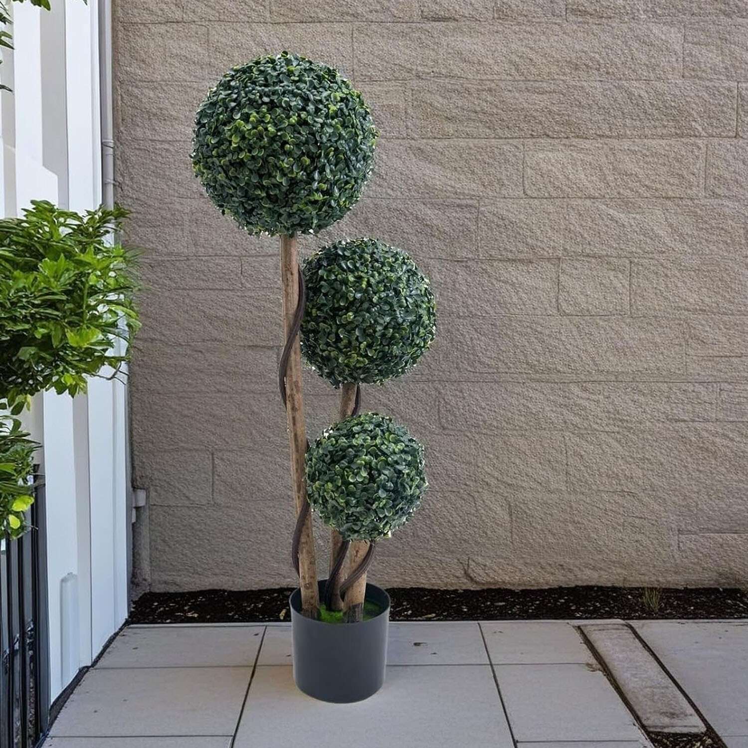 35/45In Artificial Triple Boxwood Topiary Ball Trees Green Milan Grass Ball Tree