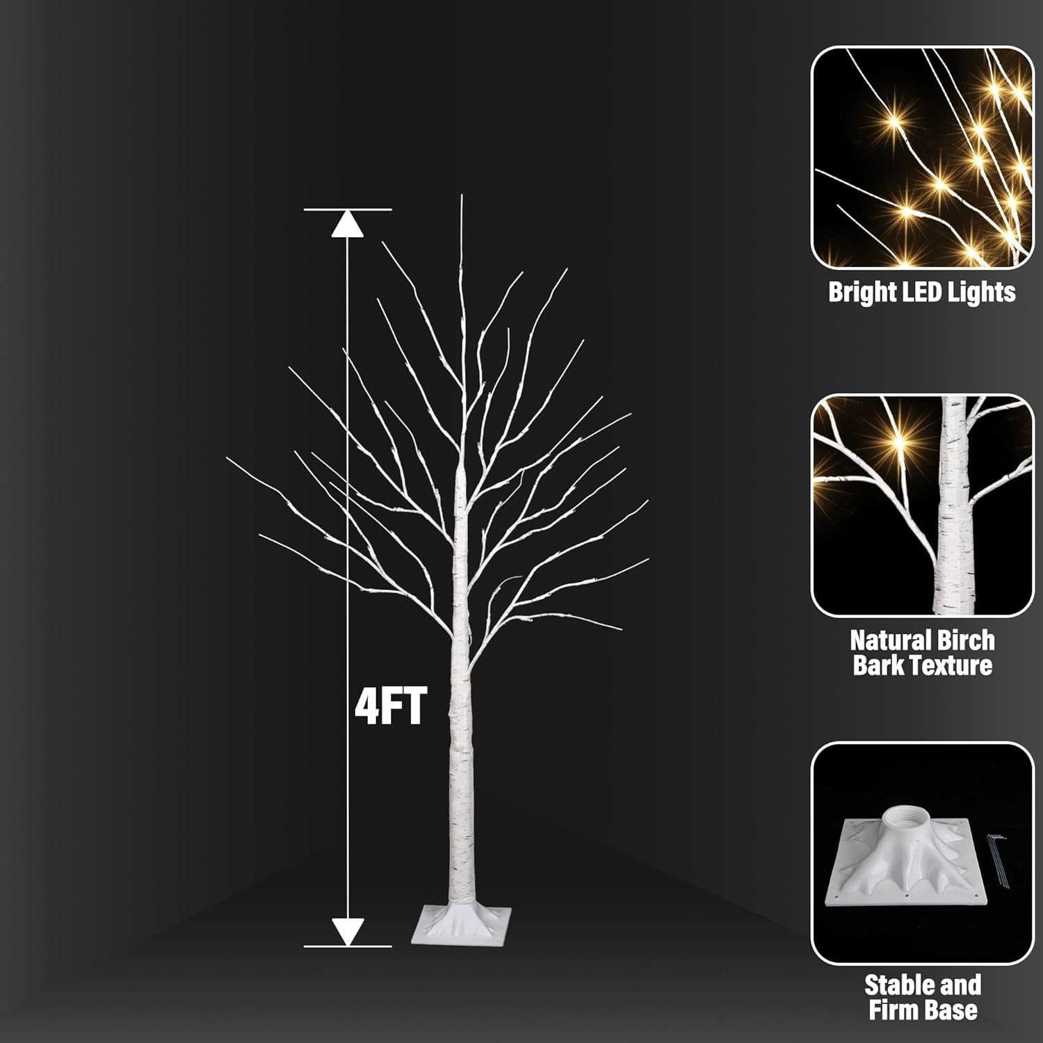 4FT Christmas Birch Tree Lights, Lighted Birch Tree LED Artificial Trees with…