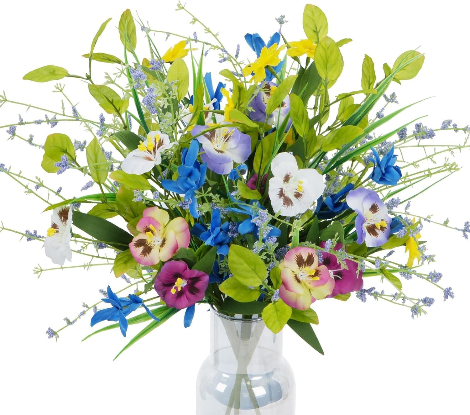 3 Bundles Artificial Wildflowers Fake Silk Mixed Pansies 20″ Vibrant Faux Flower