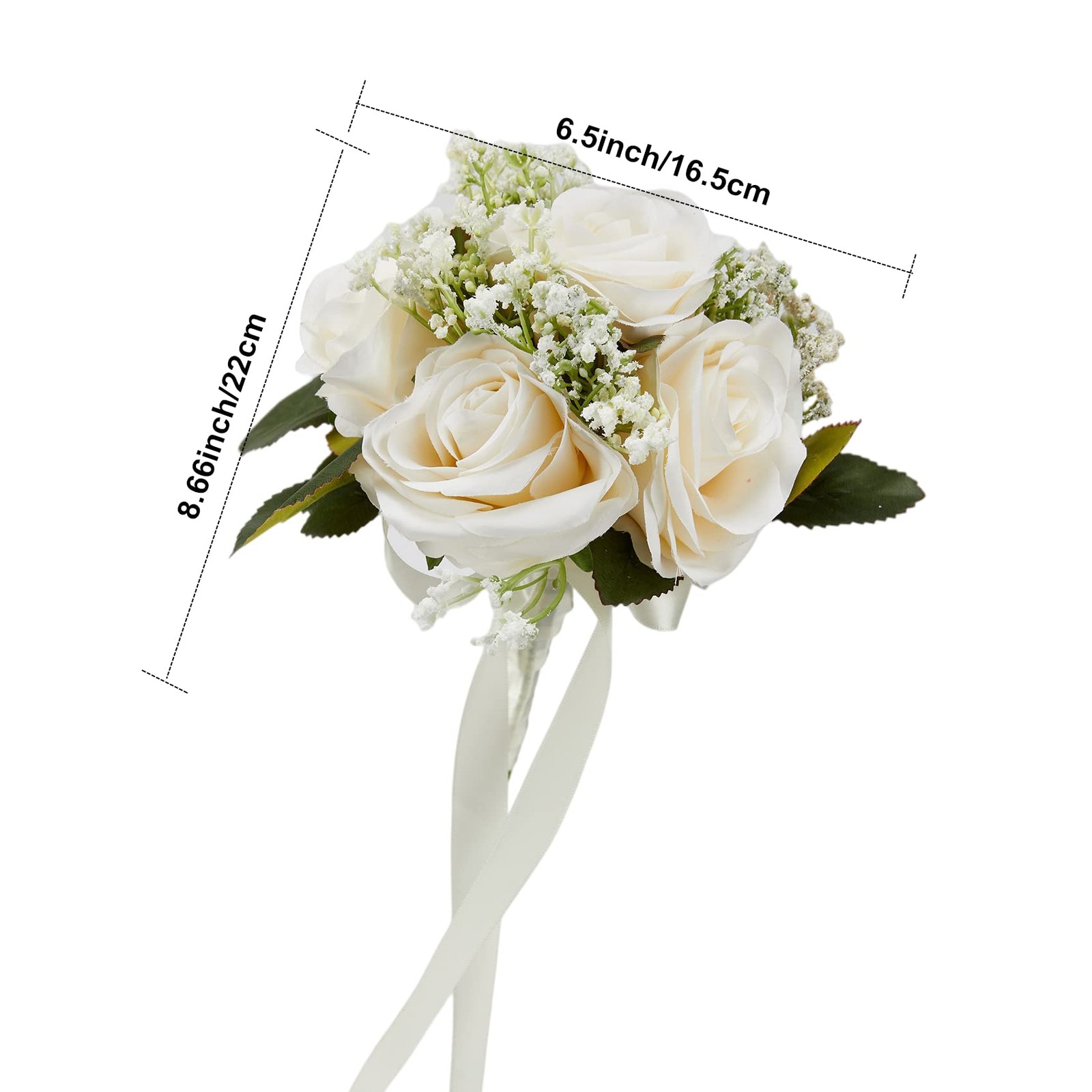 6.5 Inch Bridesmaid Bouquet Set of 6, Ivory Wedding Bouquets for Bridesmaids,…
