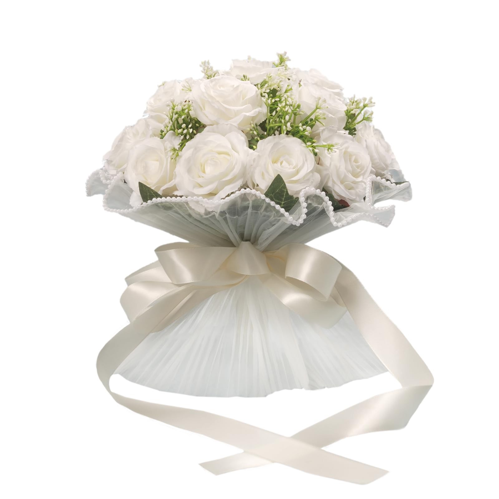 Ivory White Bridal Wedding Bouquet Bridesmaid Flowers Artificial Toss Rose Silk