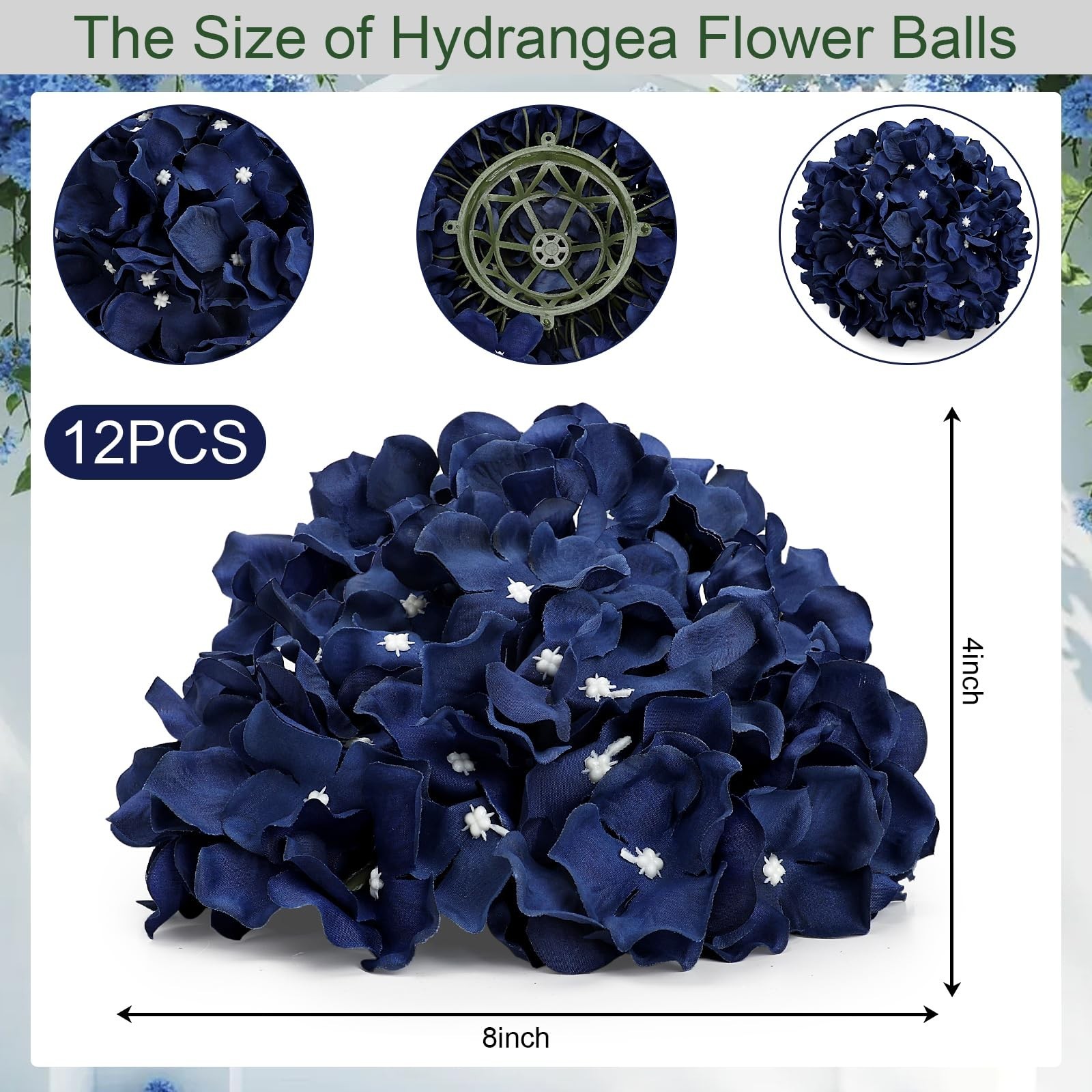 DIYDOFUN Hydrangea Flower Balls – 12 PCS 8.27″ Navy Blue Centerpiece