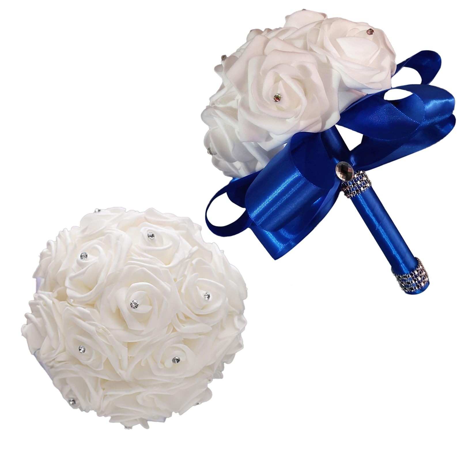 Wedding Bouquet – Bride & Bridesmaid Hand Roses, Silk Roses, Crystal Diamond …