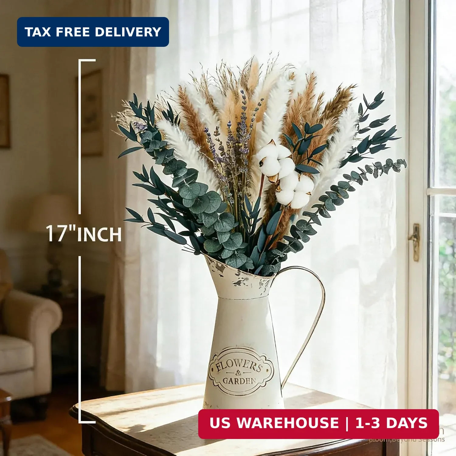 Natural Dried Flower Bouquet – Pampas Grass, Cotton Stems, Bunny Tails Grass, Eu