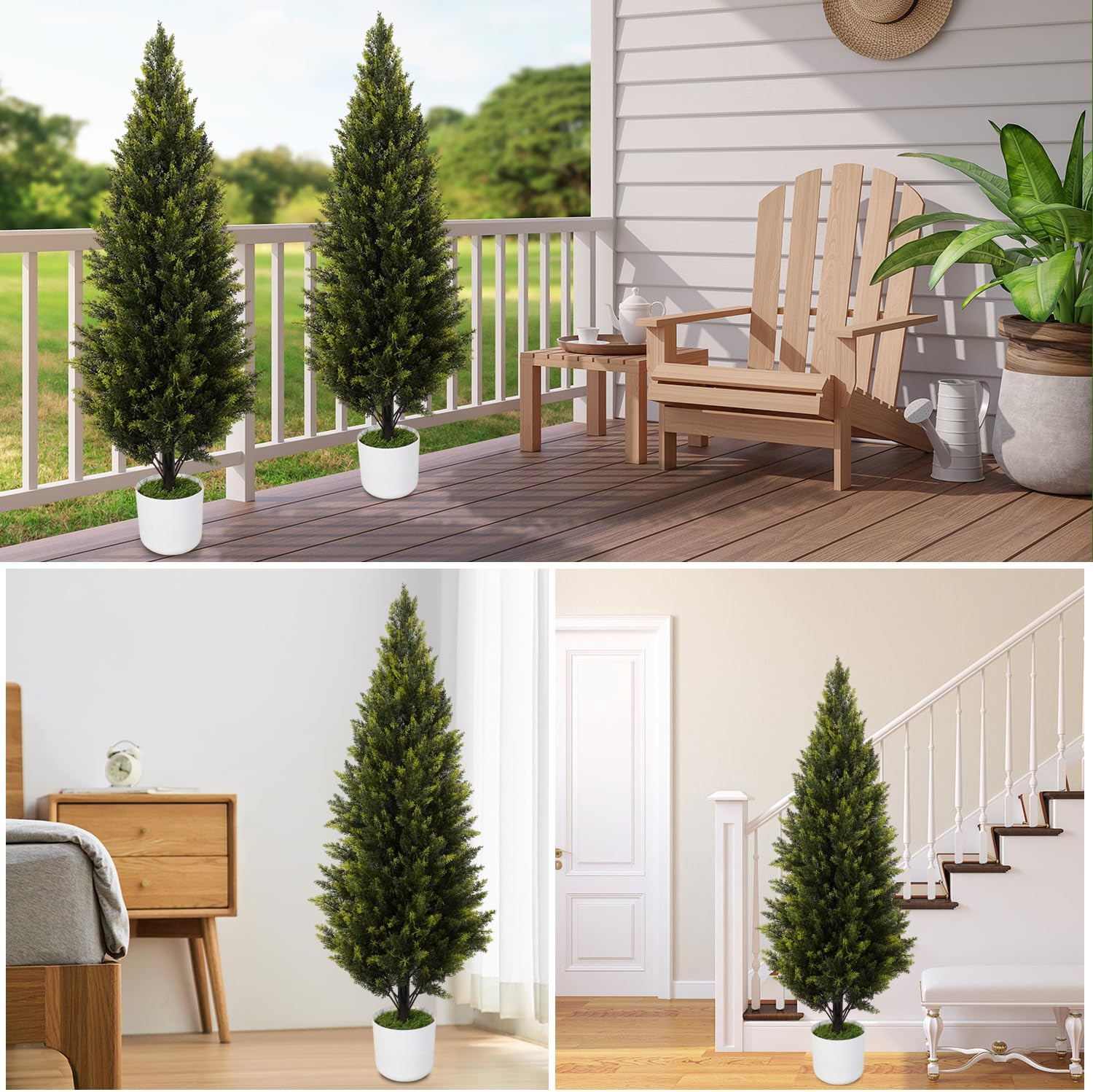 2 Pack 4Ft UV Resistant Artificial Cedar Topiary Trees for Indoor Outdoor Decor