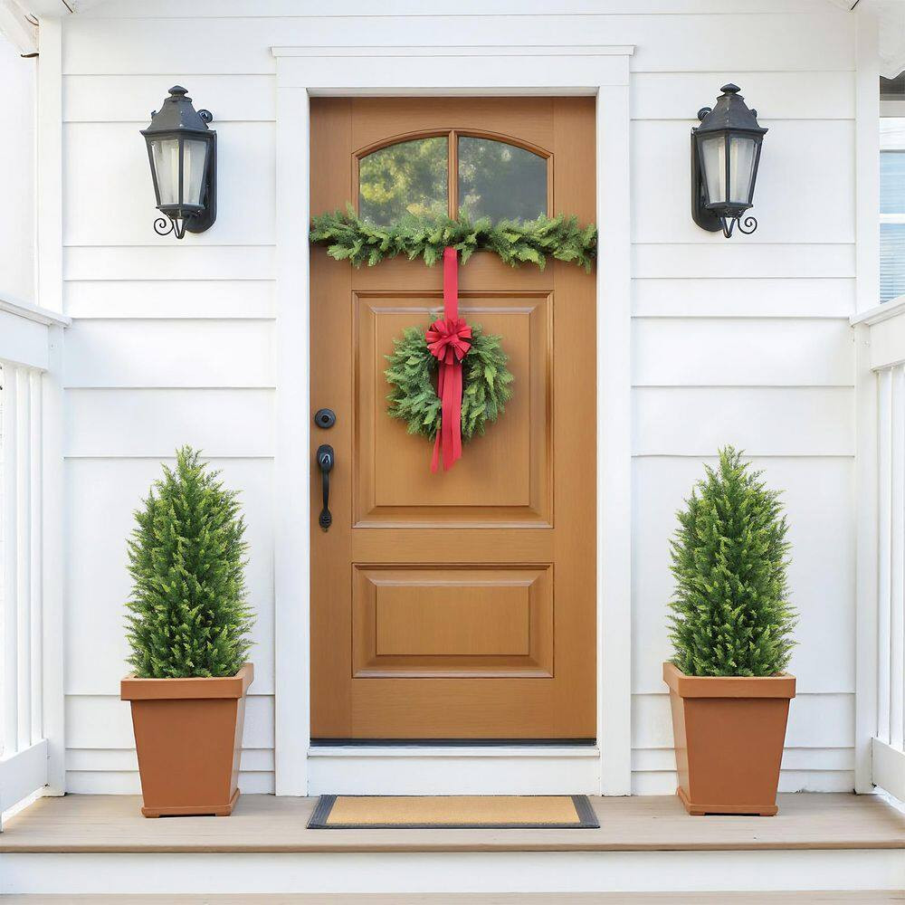 3 Ft. Artificial Cedar Topiary Trees for Outdoor Front Porch Decor in Pot 2-Pack
