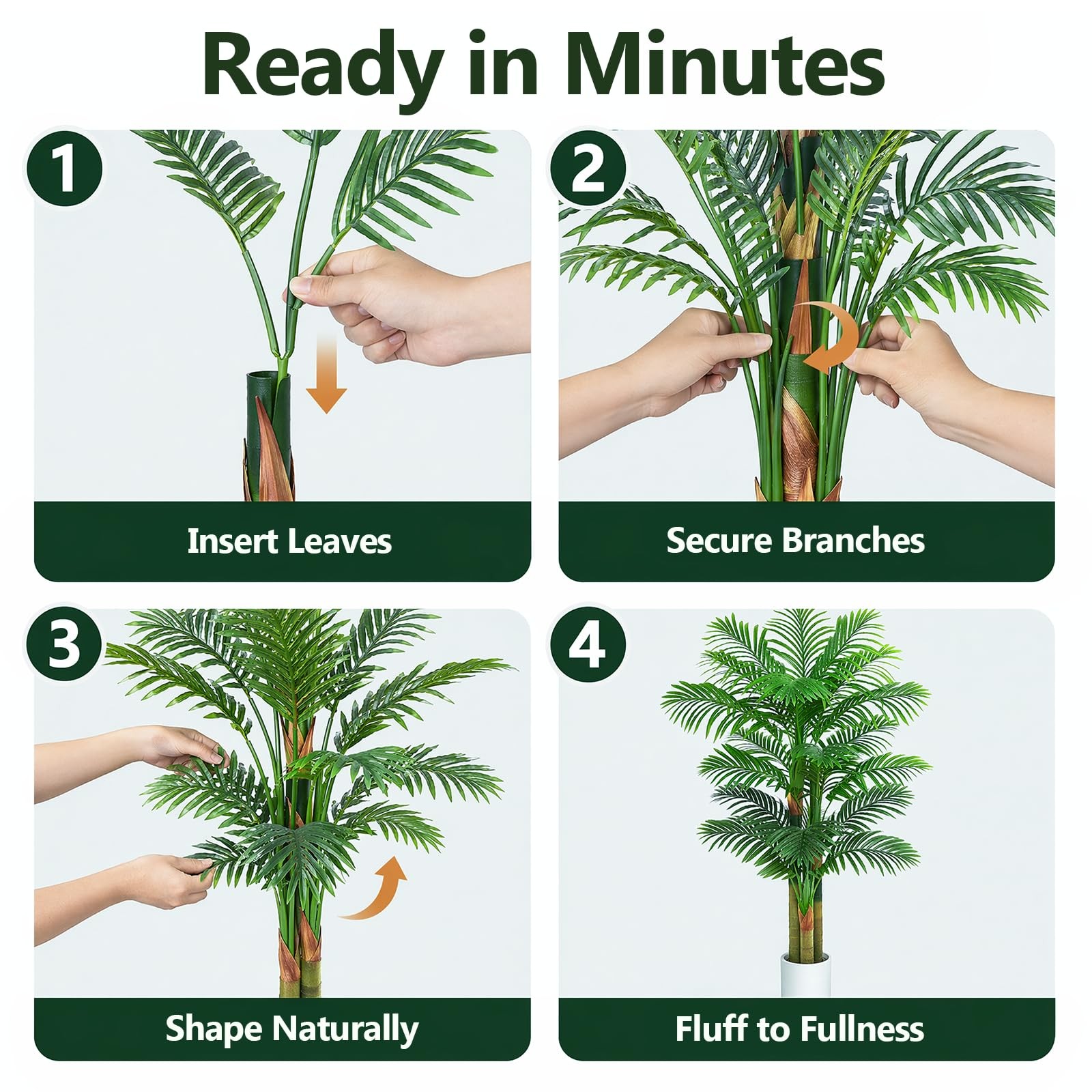 5FT Artificial Golden Cane Palm Tree, UV Resistant Faux Palm Plant with Reali…