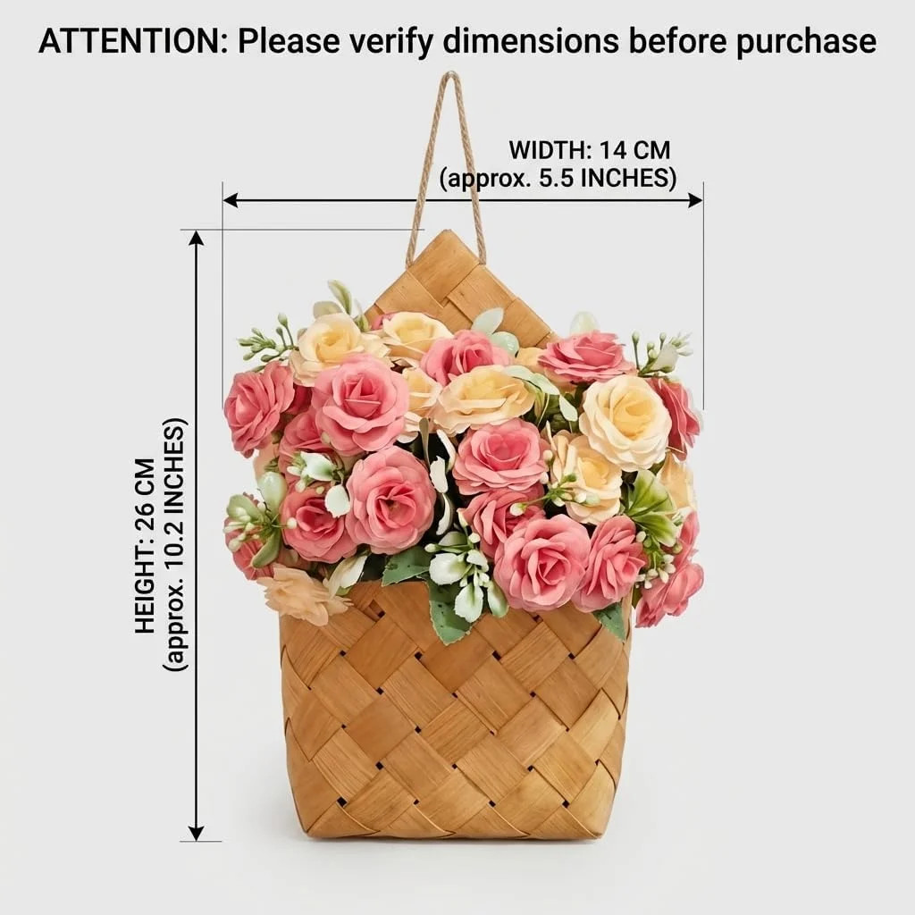 Wall Decor – Cottage Core Decor,Set of 2 Artificial Flower Bouquet & Handwoven B