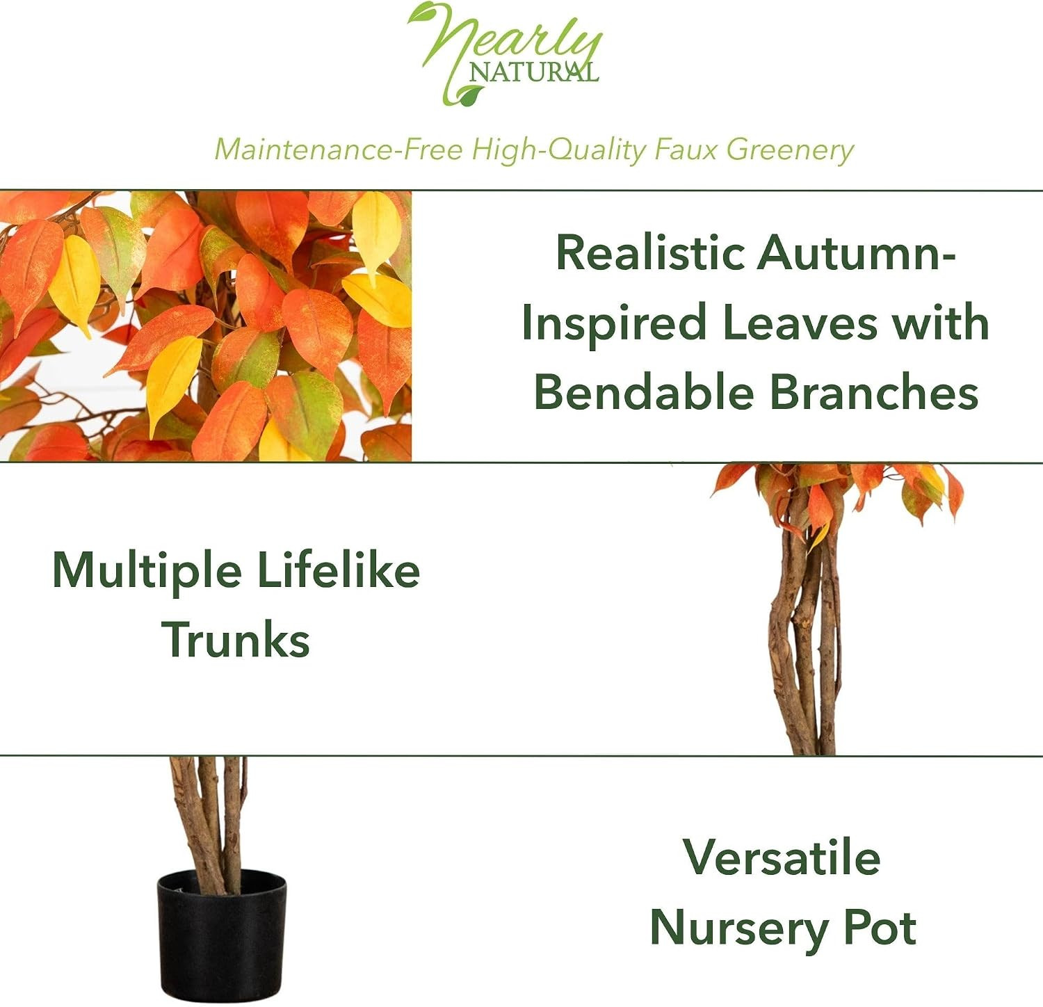 3 Ft Artificial Autumn Ficus Fall Tree with Nursery Planter | Lush Canopy, Slend