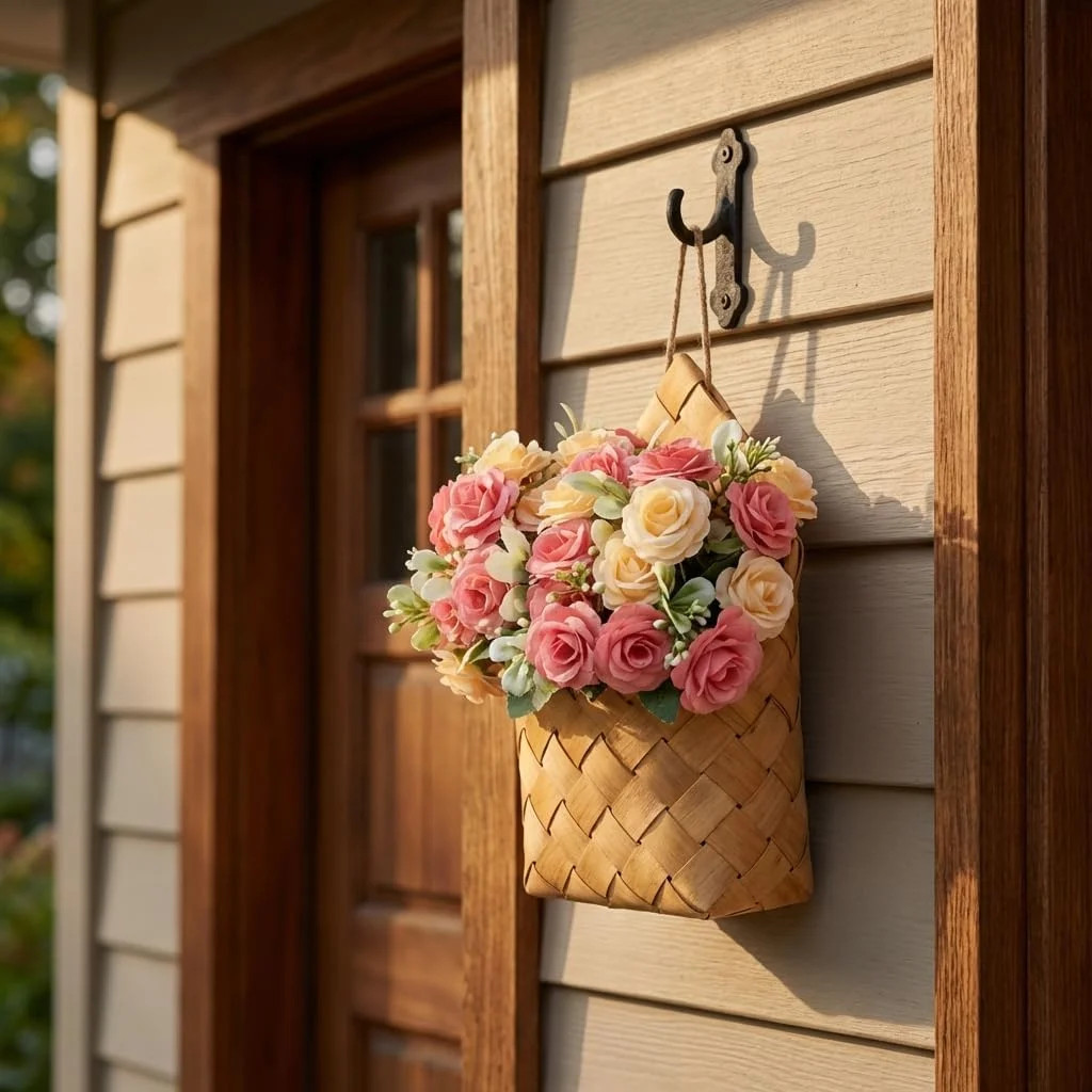 Wall Decor – Cottage Core Decor,Set of 2 Artificial Flower Bouquet & Handwoven B