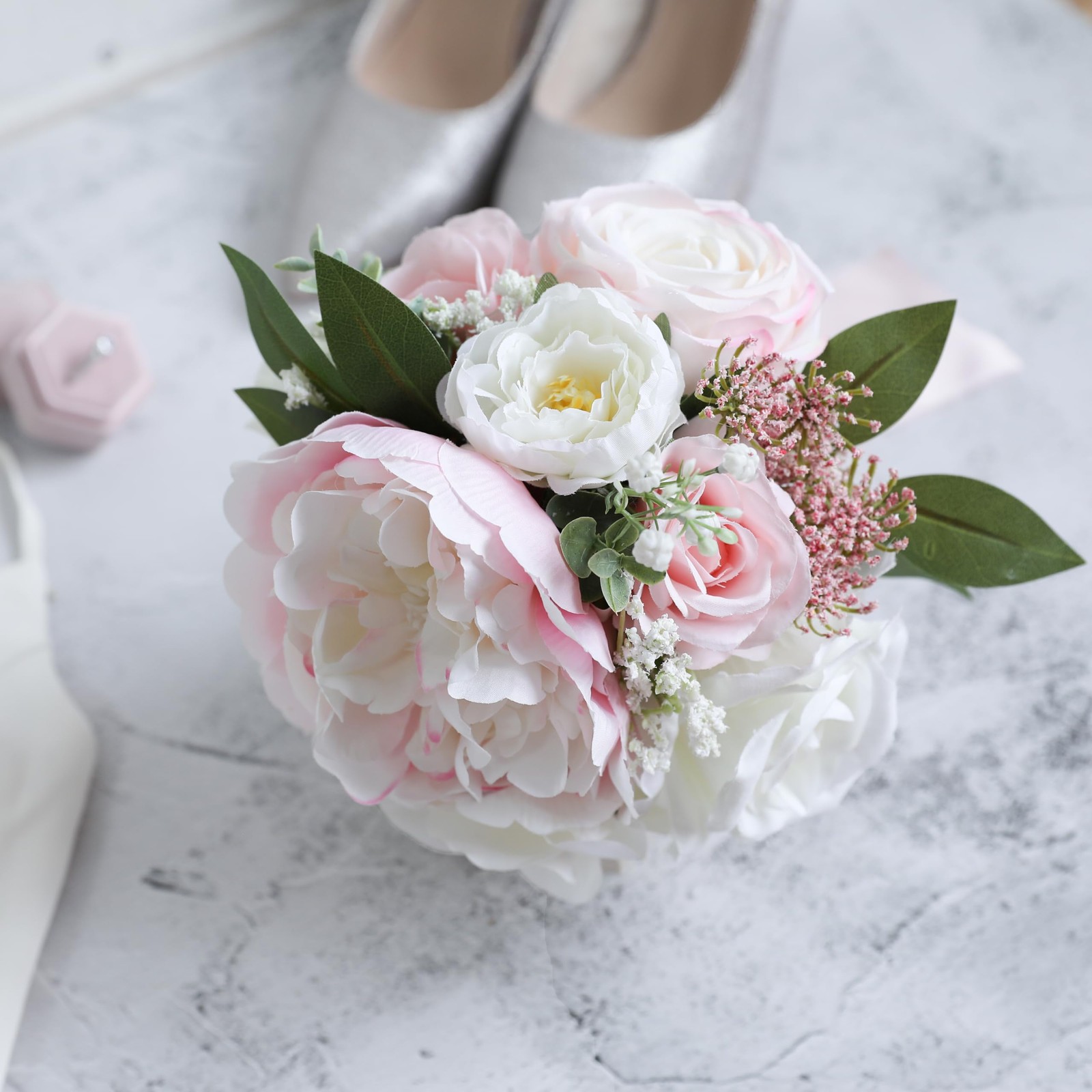 Blush Pink Wedding Bouquets Bride Bridesmaid Ivory Artificial Roses Flowers