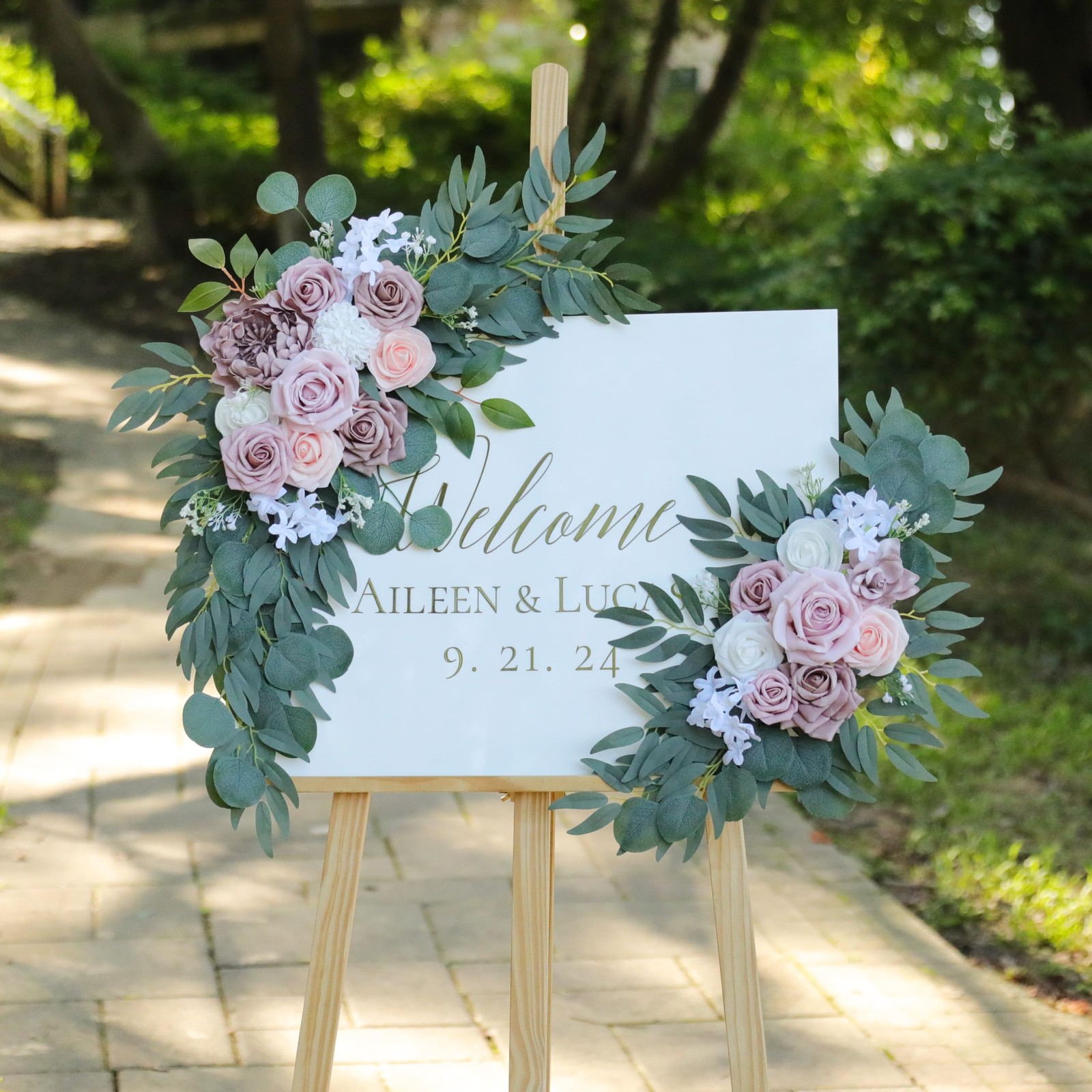 Set of 2 Dusty Rose, Blush Pink Wedding Arch Swags, Welcome Sign, Decor, Floral