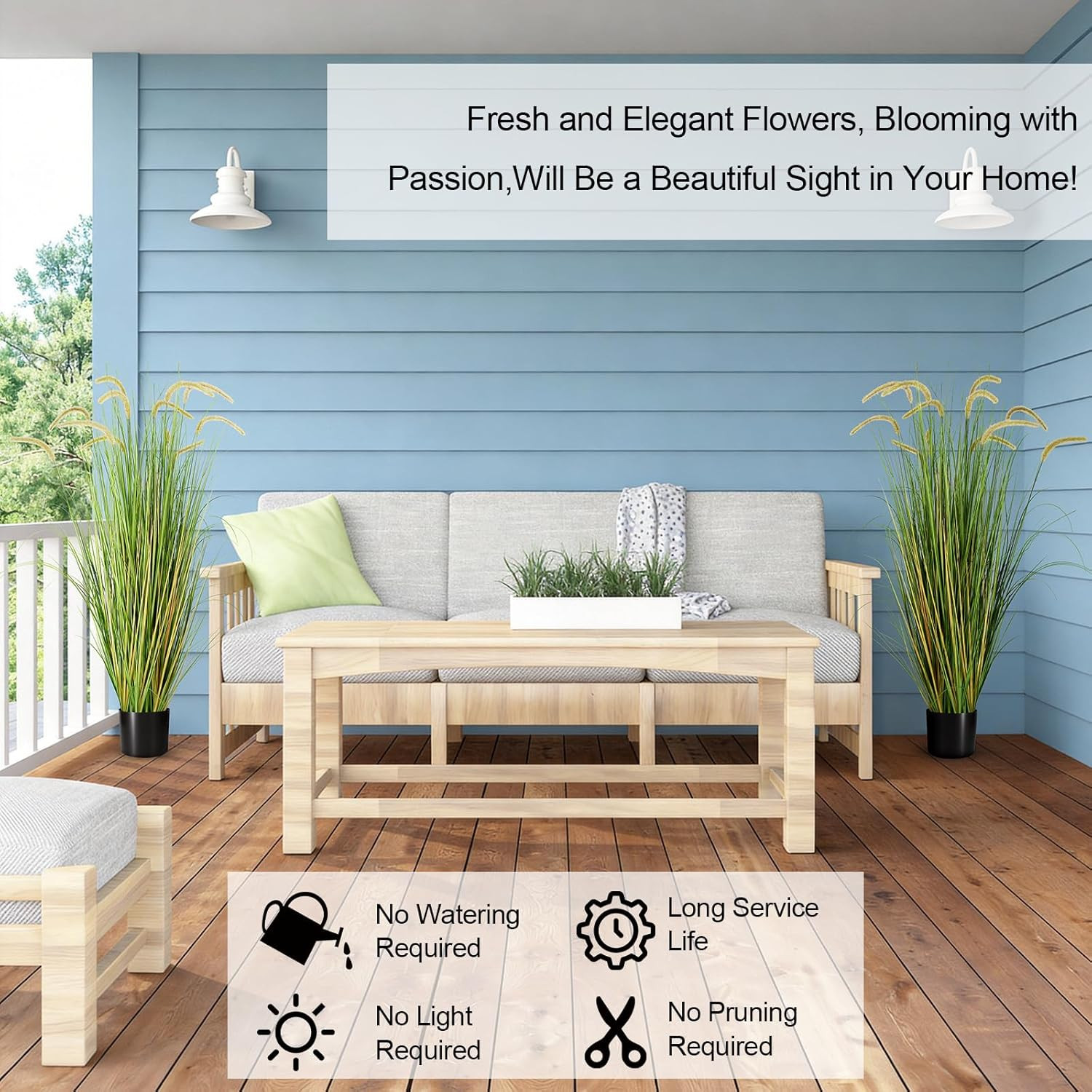 2-Pack 4Ft/47In Artificial Horsetail Grass, Potted Faux Floor Plant for Modern H
