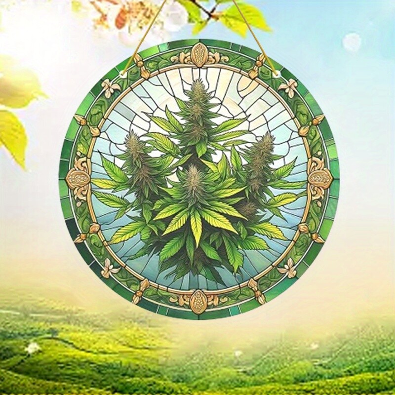 Exuberant Green Grass Plant Acrylic Light Catcher Modern Style Round Design