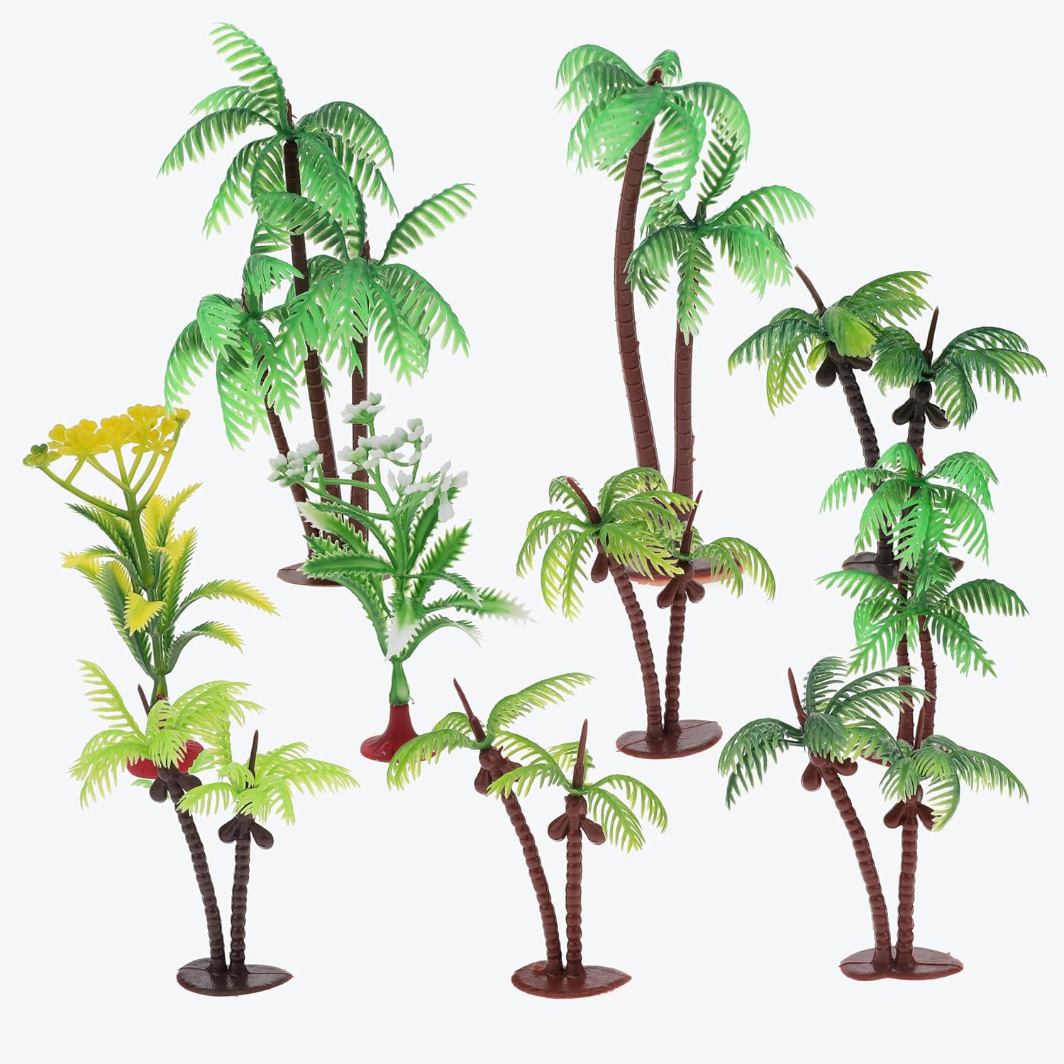 10Pcs Miniature Coconut Palm Tropical Tree Plastic Plant DIY Decor | Artificial