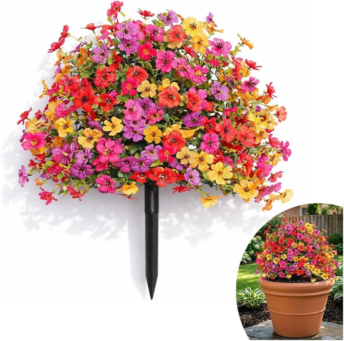22″ Realistic Artificial Flowers for Outdoors with Ground Stakes – UV Resista…