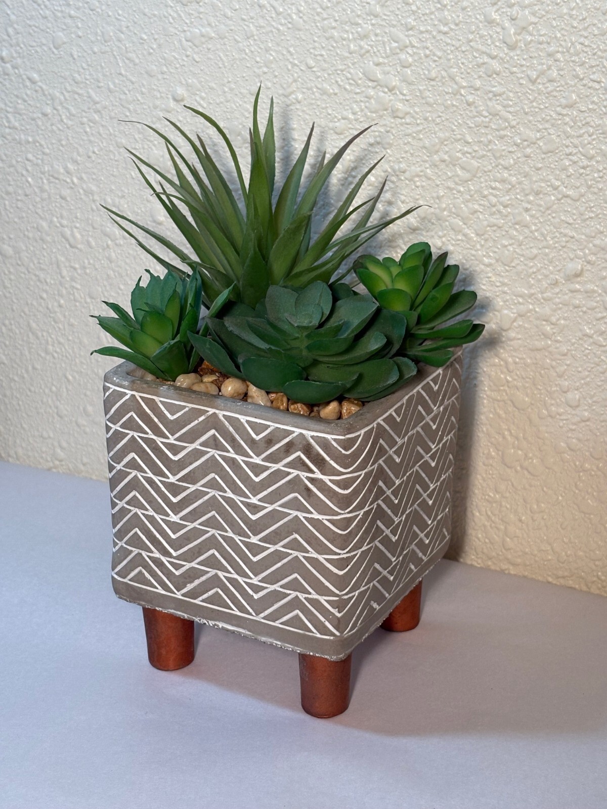 4.25″ Sq Footed Ceramic Pot Artificial Succulents