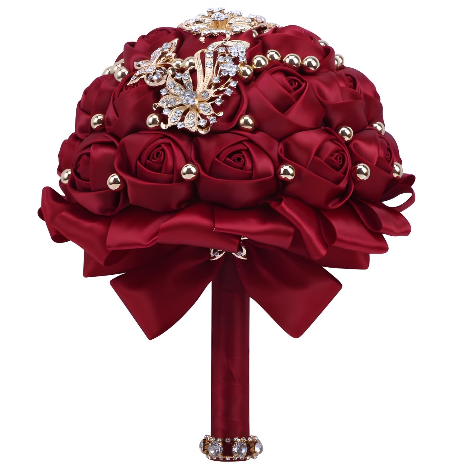 7 Inch Wedding Bouquet Red Satin Flower Bridal Holding Bridesmaid Button Broo…