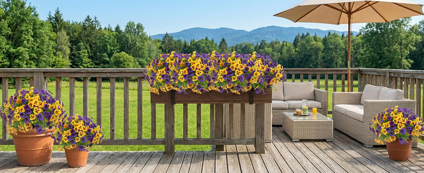 18 Pcs Artificial Fake Pansy Flowers for Outdoor, Faux UV Resistant Silk Pansies