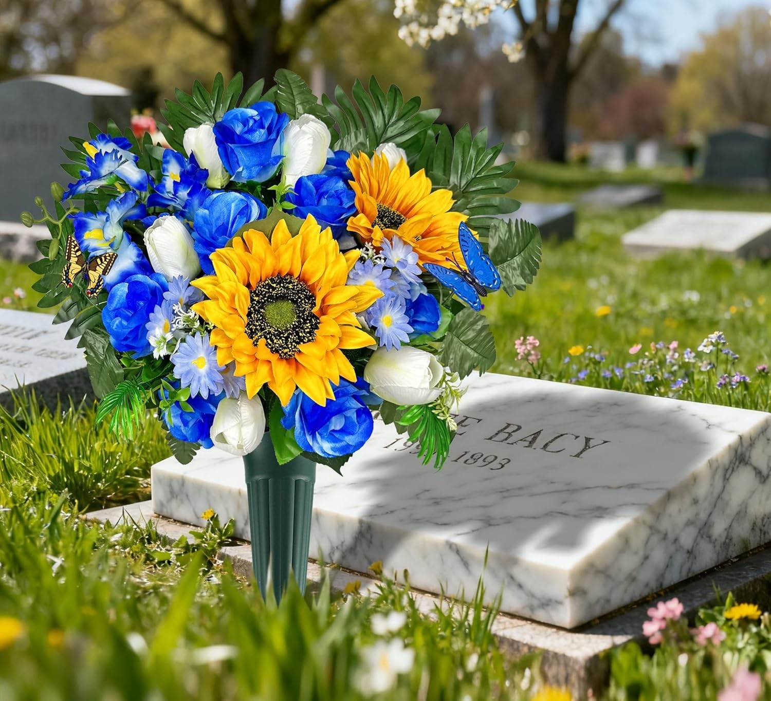 Artificial Cemetery Flowers – Vibrant Sunflower Tulip, Outdoor Grave Decorati…