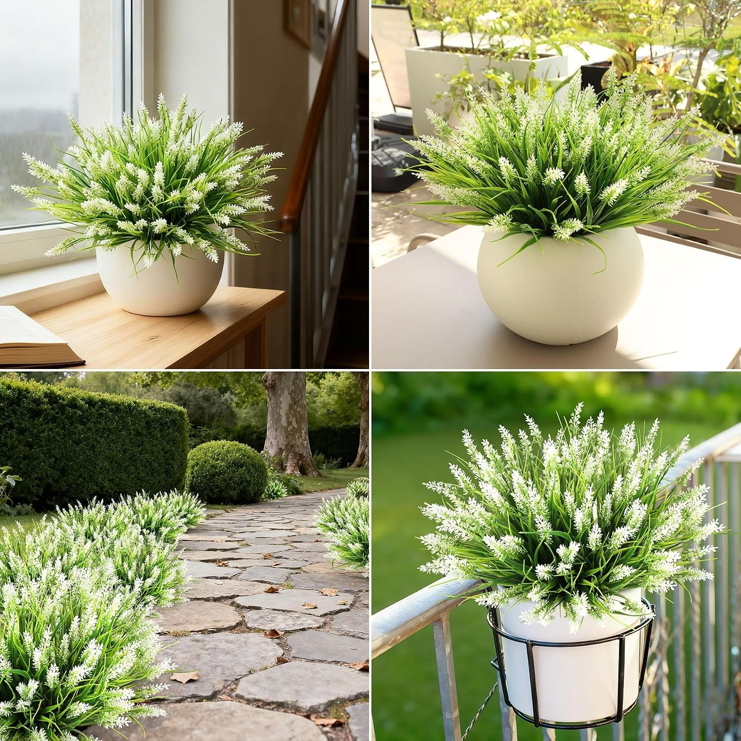 16 Bundles UV Resistant Artificial Lavender & Monkey Grass – Realistic Greenery