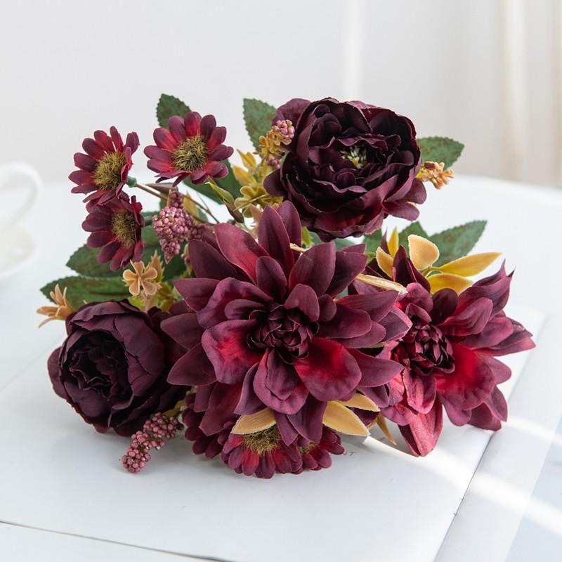 1pc Hot Sale Artificial Flower Silk Dahlia Rose Daisy Christmas Home Decoration