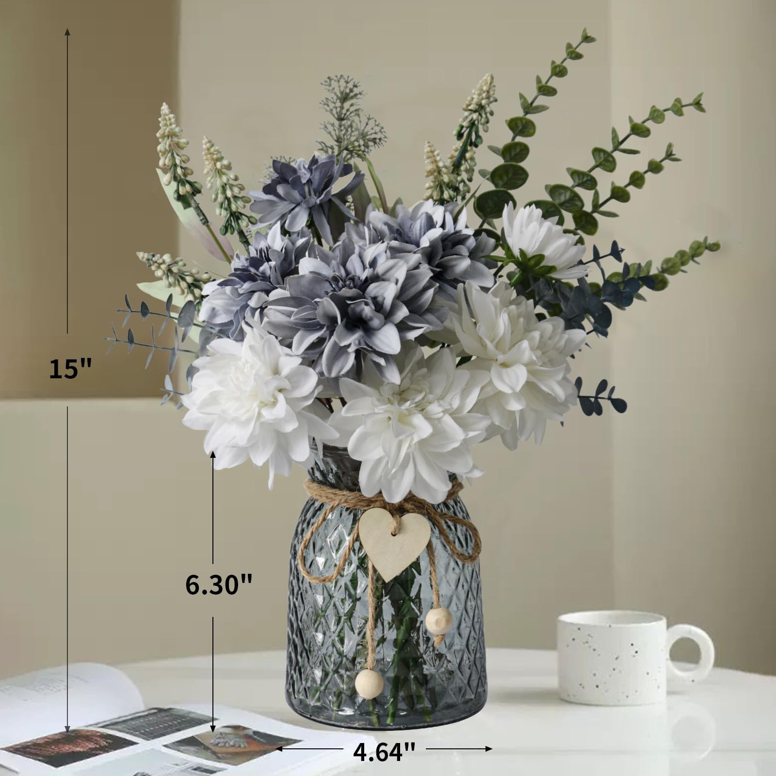 Fake Flowers Vase Faux Table Centerpieces Dining Room Kitchen Coffee Decor