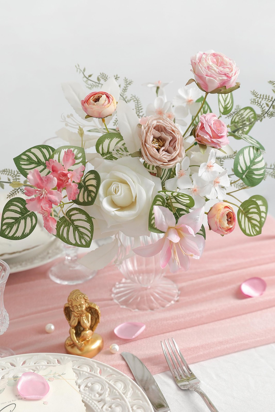 White Pink Artificial Flowers Silk Fake Roses Peonies Greenery Combo Box Set …