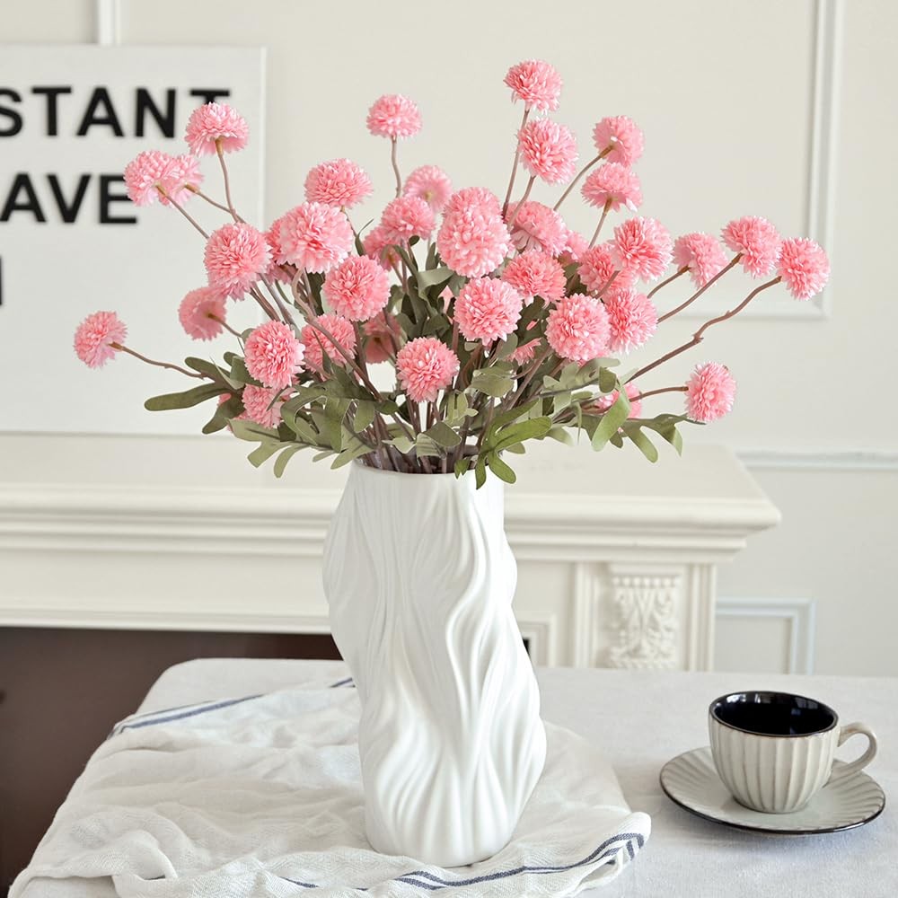 5 PCS Artificial Pompon Mum Fake Kiku Flowers Silk Mini Chrysanthemum Pink