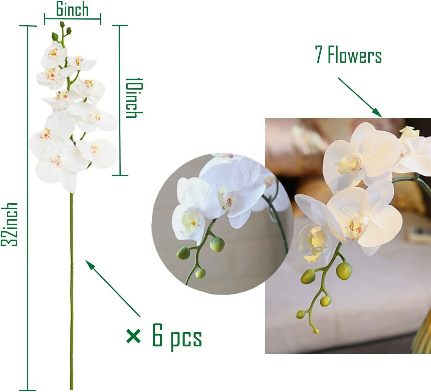 Fagushome 32″ Artificial Phalaenopsis Flowers 6 Pcs Artificial Orchid Flowers St