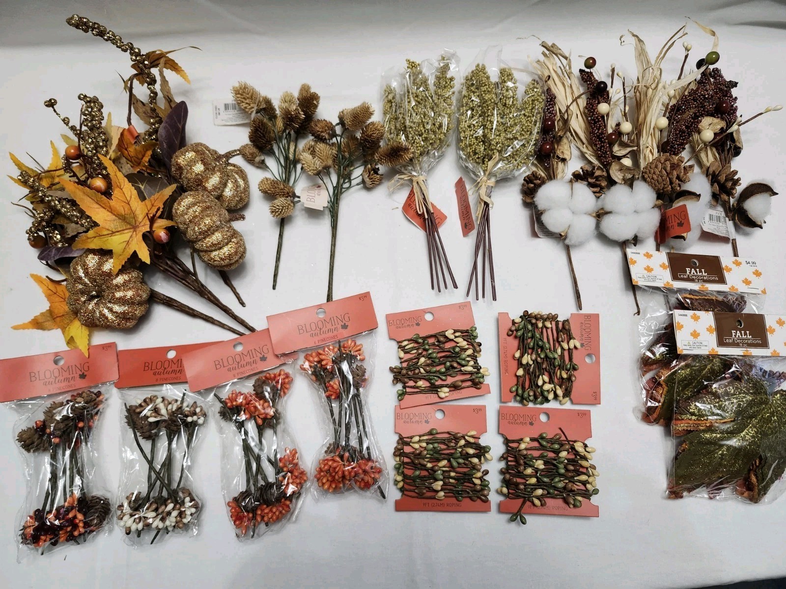 LOT Blooming Autumn Floral Picks Roping Leaves Fall Decor New