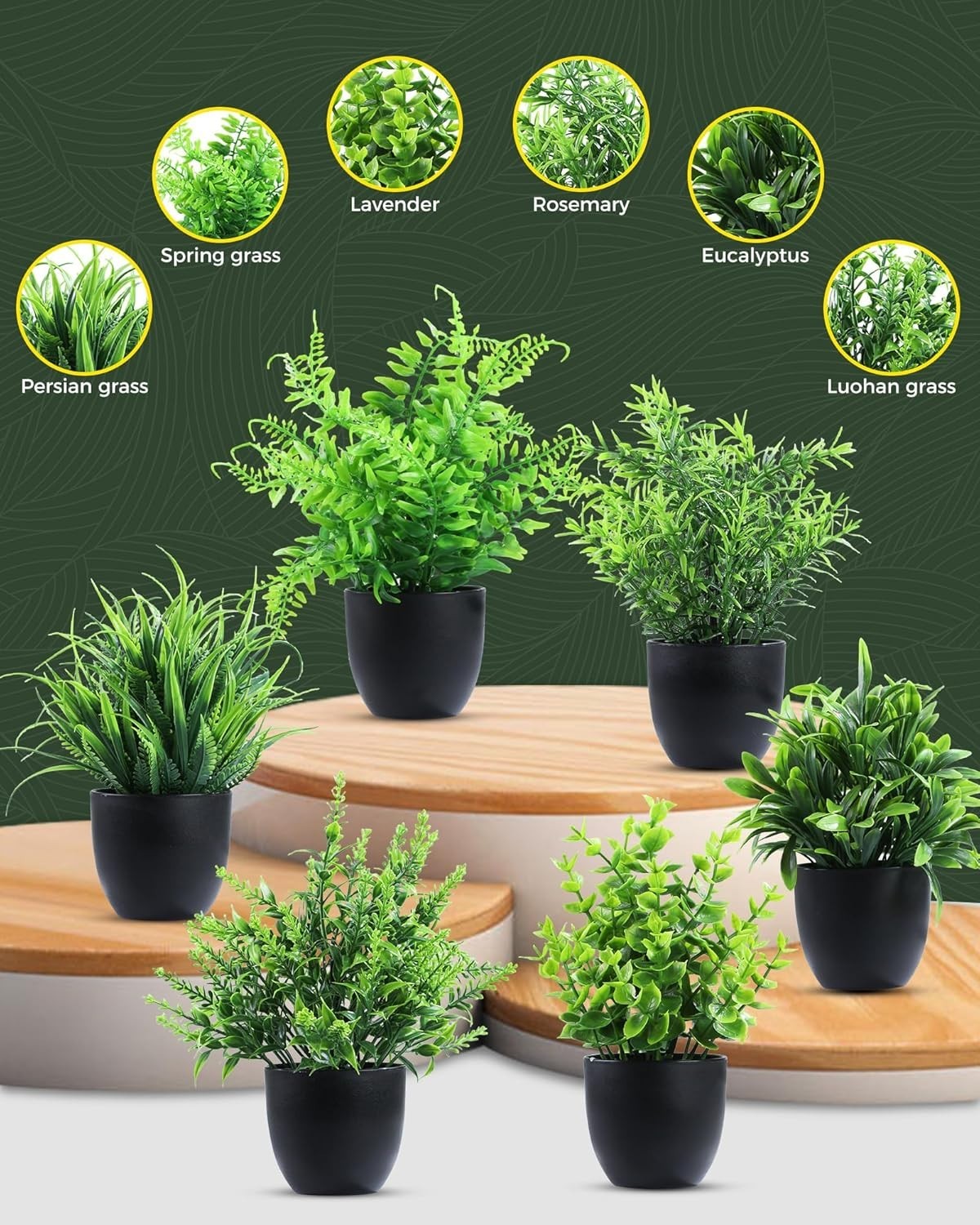 Fake Plants 6 Packs Artificial Plants Small Faux Plants Black/White Bathroom