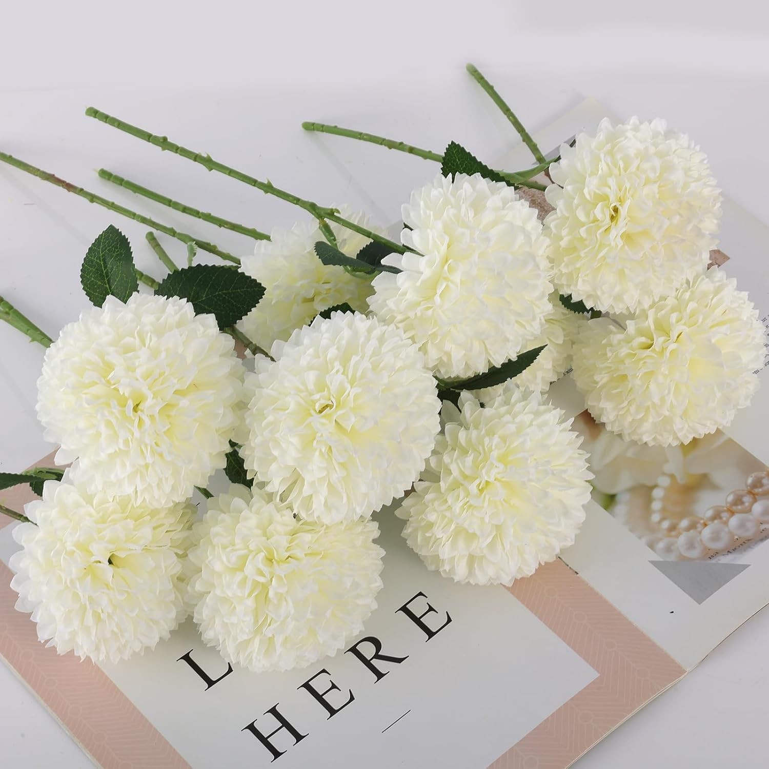 Artificial Chrysanthemums Silk Flowers 12 Pcs White Floral Arrangement
