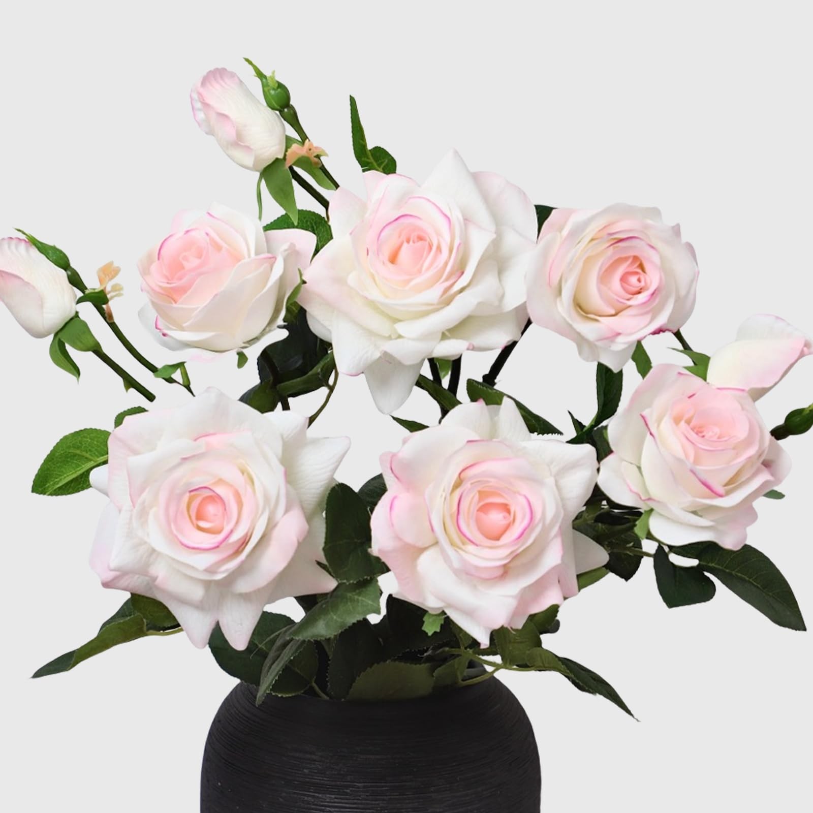 KBREE 30” Real Touch Roses, Pink White Artificial Flowers, 3Pcs Pink Roses wi…