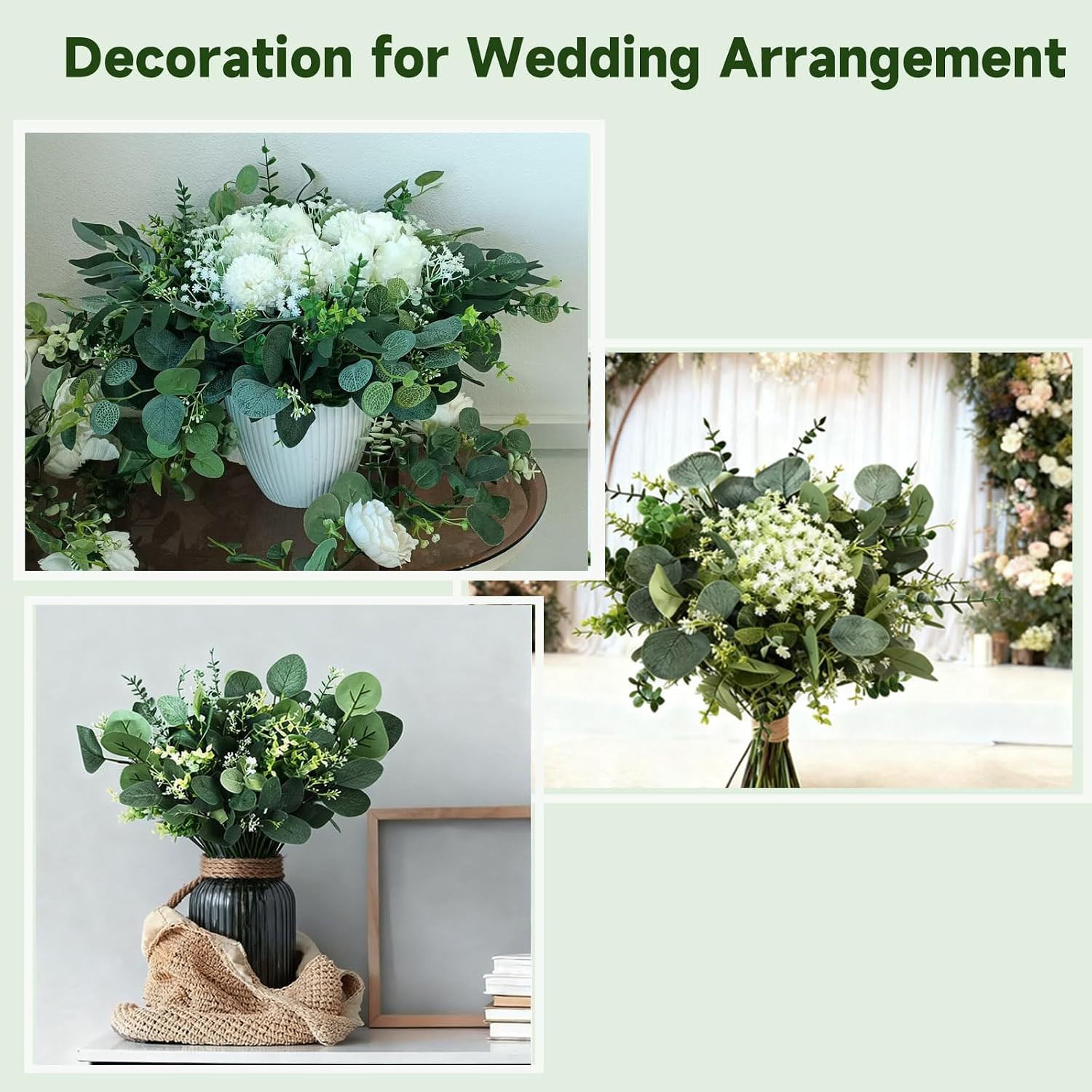 150 Pcs Faux Eucalyptus Stems for Wedding Bouquets & Home Decor (Green)