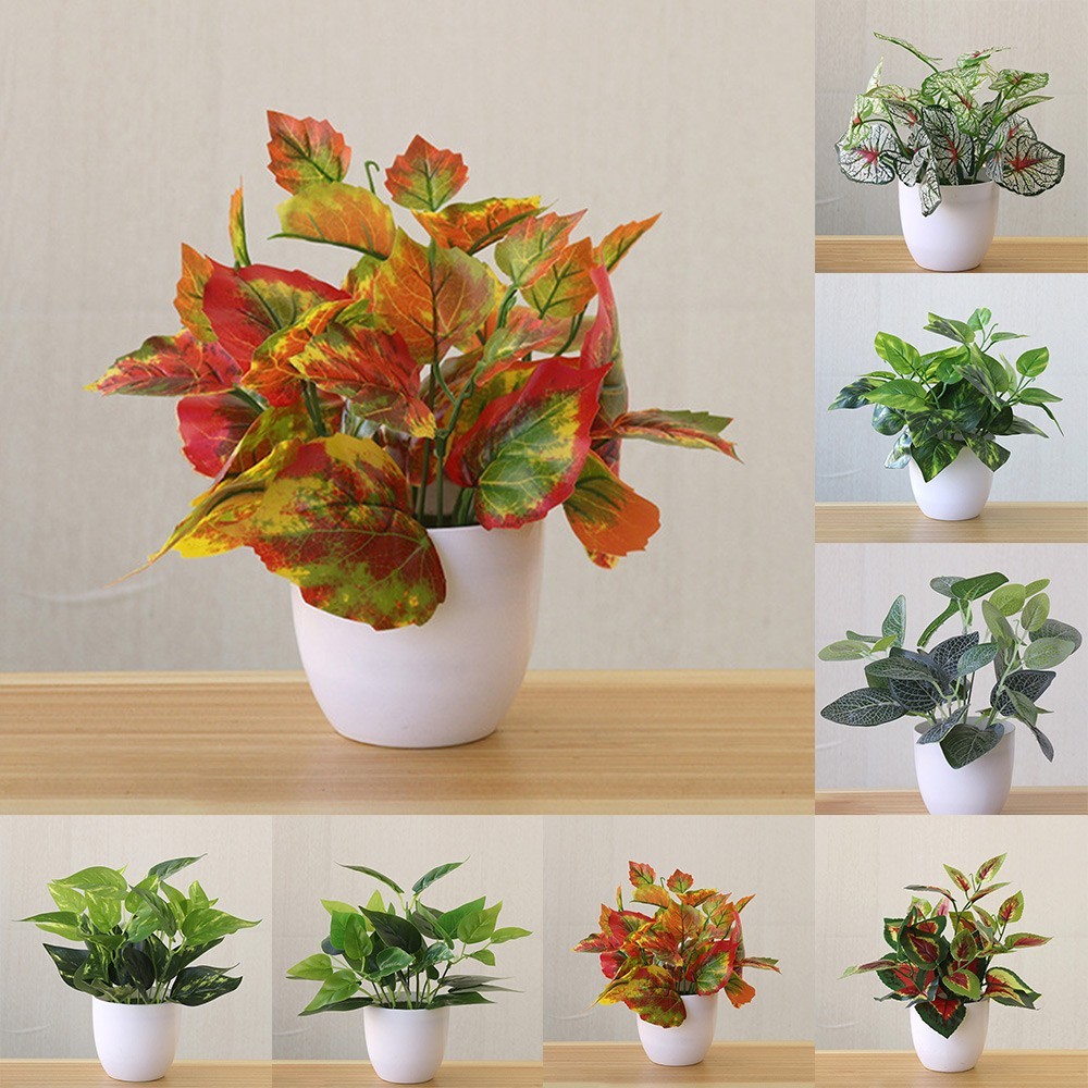 Artificial Plants Fake Plants Plastic Small Green Tree Flower Potted Ornament