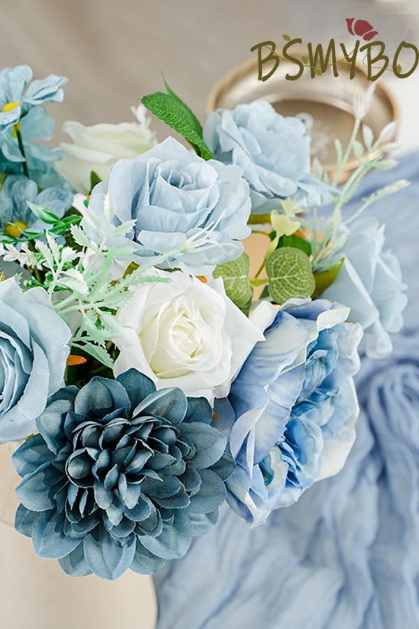Artificial Blue Flowers Combo Set Baby Blue Rose Flowers Bulk Mix Dusty Blue …