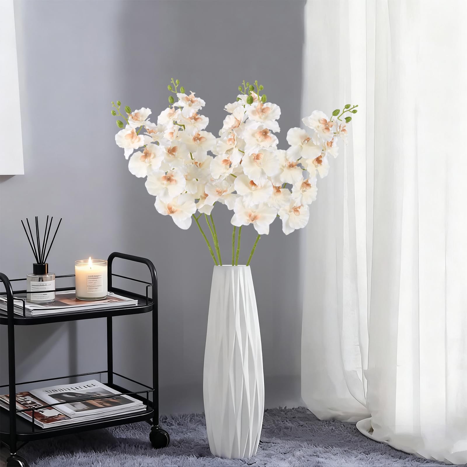 6PCS Champagne Orchids Artificial Flowers 36″ Artificial Silk Phalaenopsis Fl…