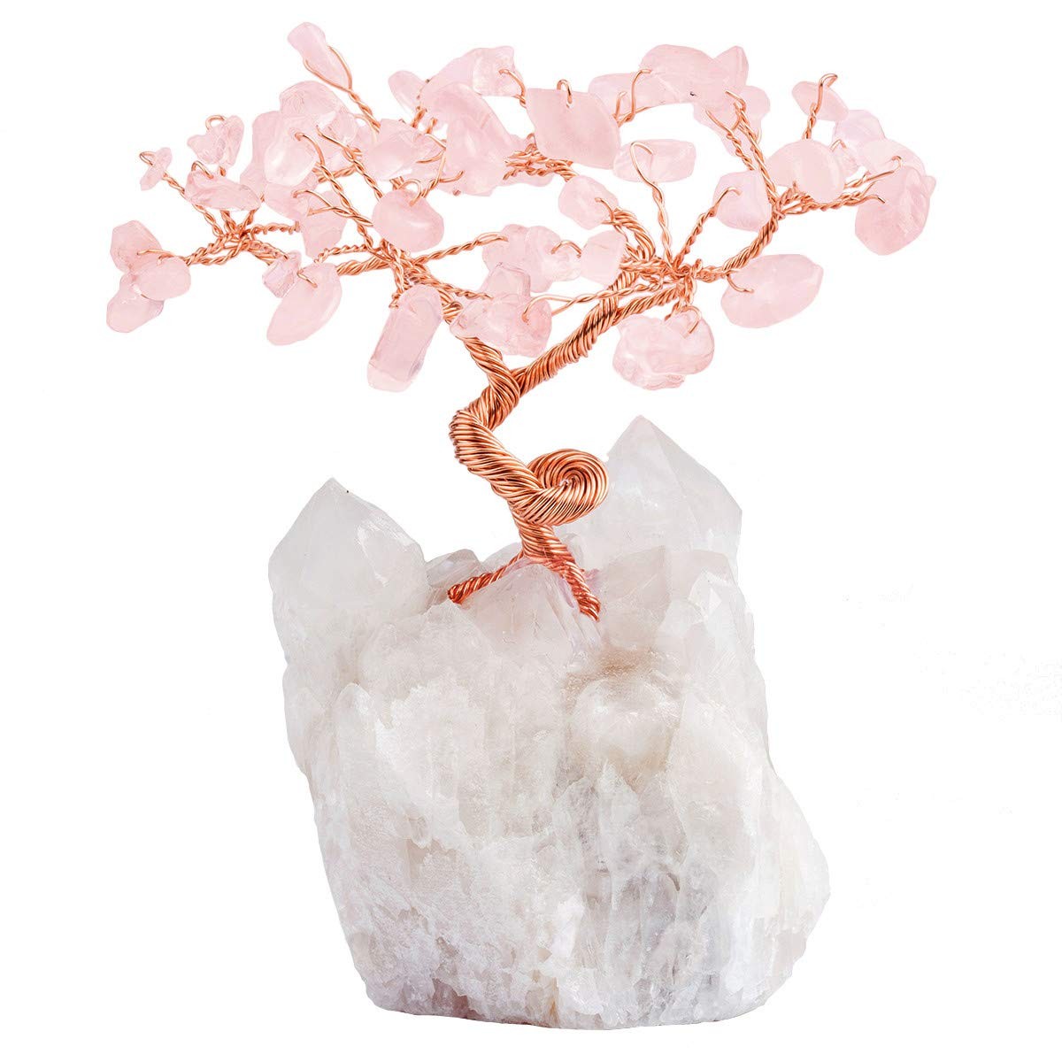 4-5 inch Rose Quartz Crystal Tree Tumbled Stones Cluster Rock Crystals Base