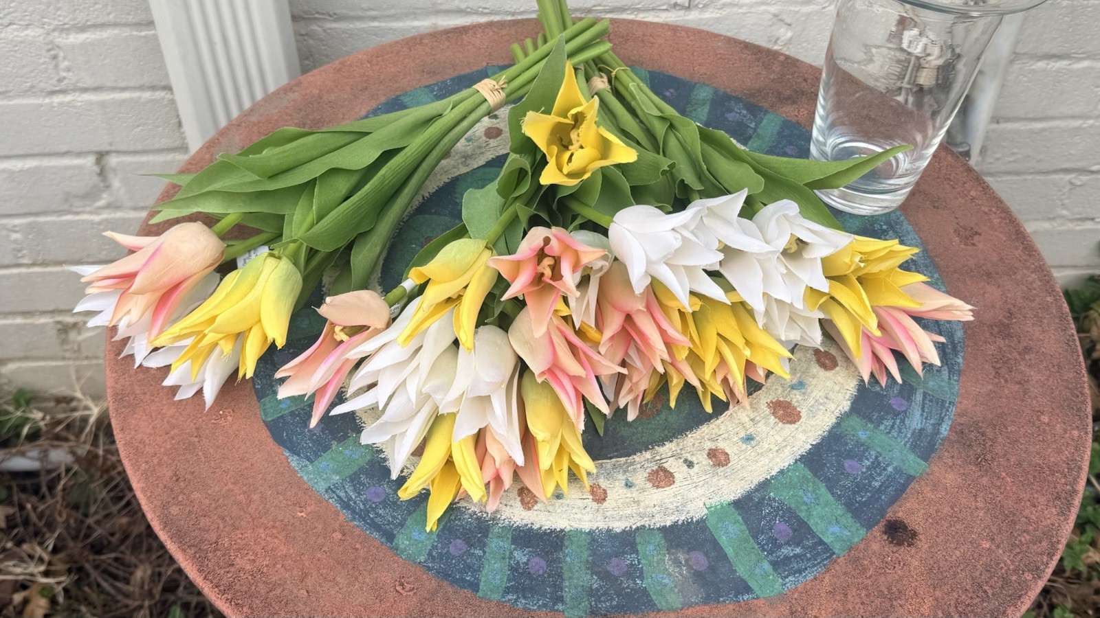 Bundle of 6 Lily Flower Tulips, Peach Yellow and White Artificial Flowers